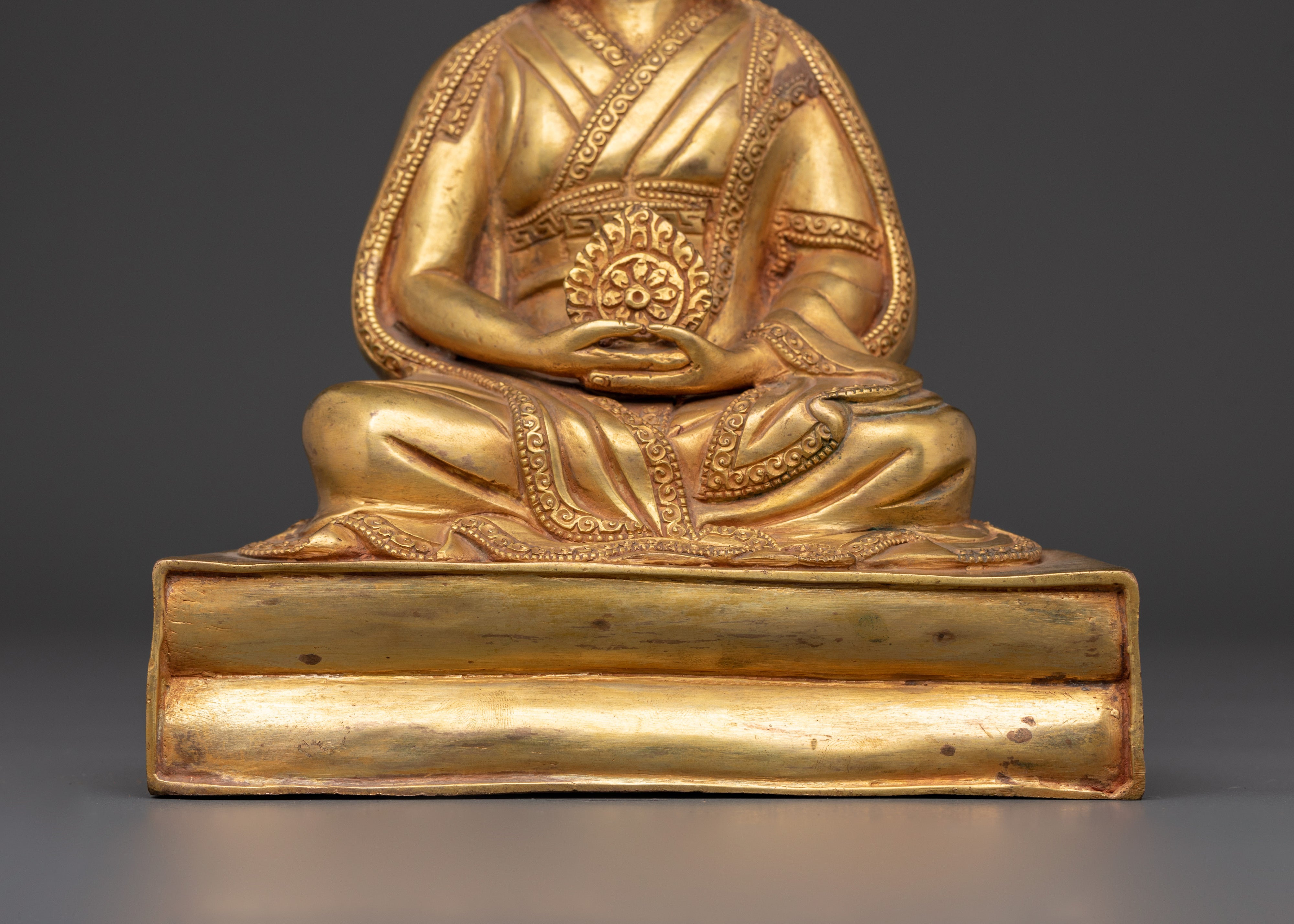 Handcrafted Gampopa Spiritual Figure | Gold-Plated Copper Tibetan Buddhist Statue