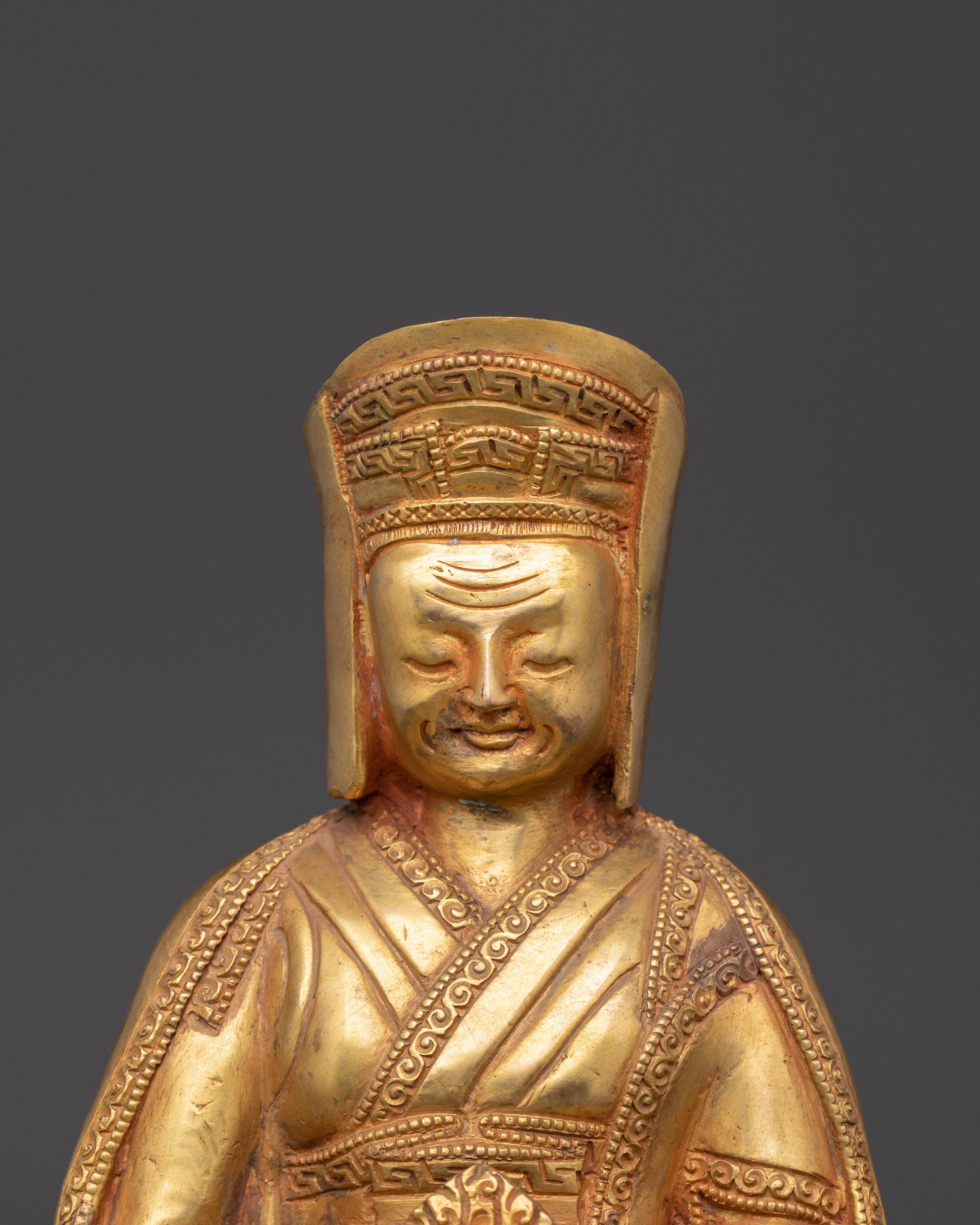 Handcrafted Gampopa Spiritual Figure | Gold-Plated Copper Tibetan Buddhist Statue