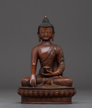 Handcrafted Oxidized Copper Shakyamuni Buddha Statue 