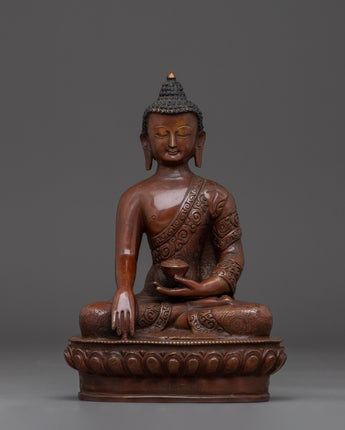 Handcrafted Oxidized Copper Shakyamuni Buddha Statue 