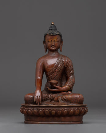 Handcrafted Oxidized Copper Shakyamuni Buddha Statue 