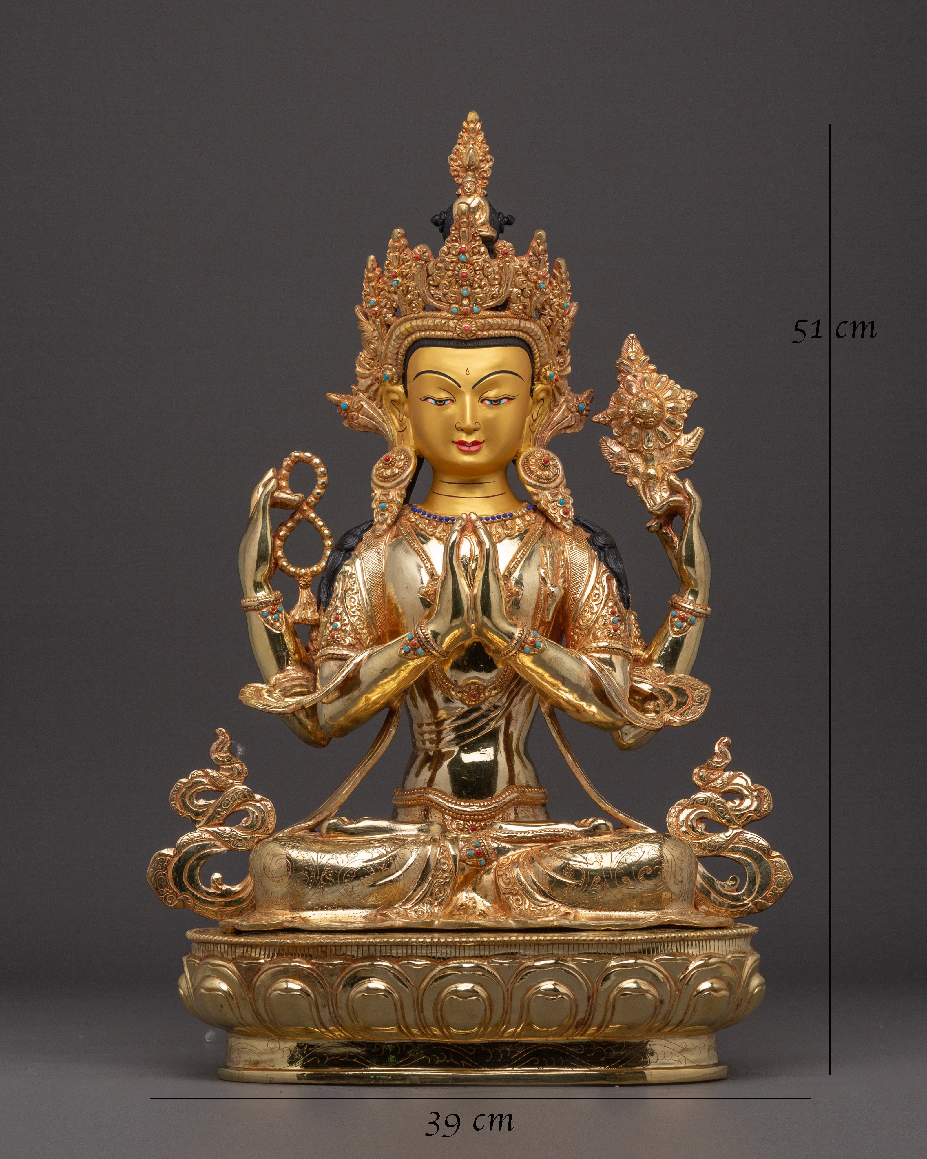 Majestic Buddhist God Chenrezig Statue | Tibetan Avalokiteshvara Deity