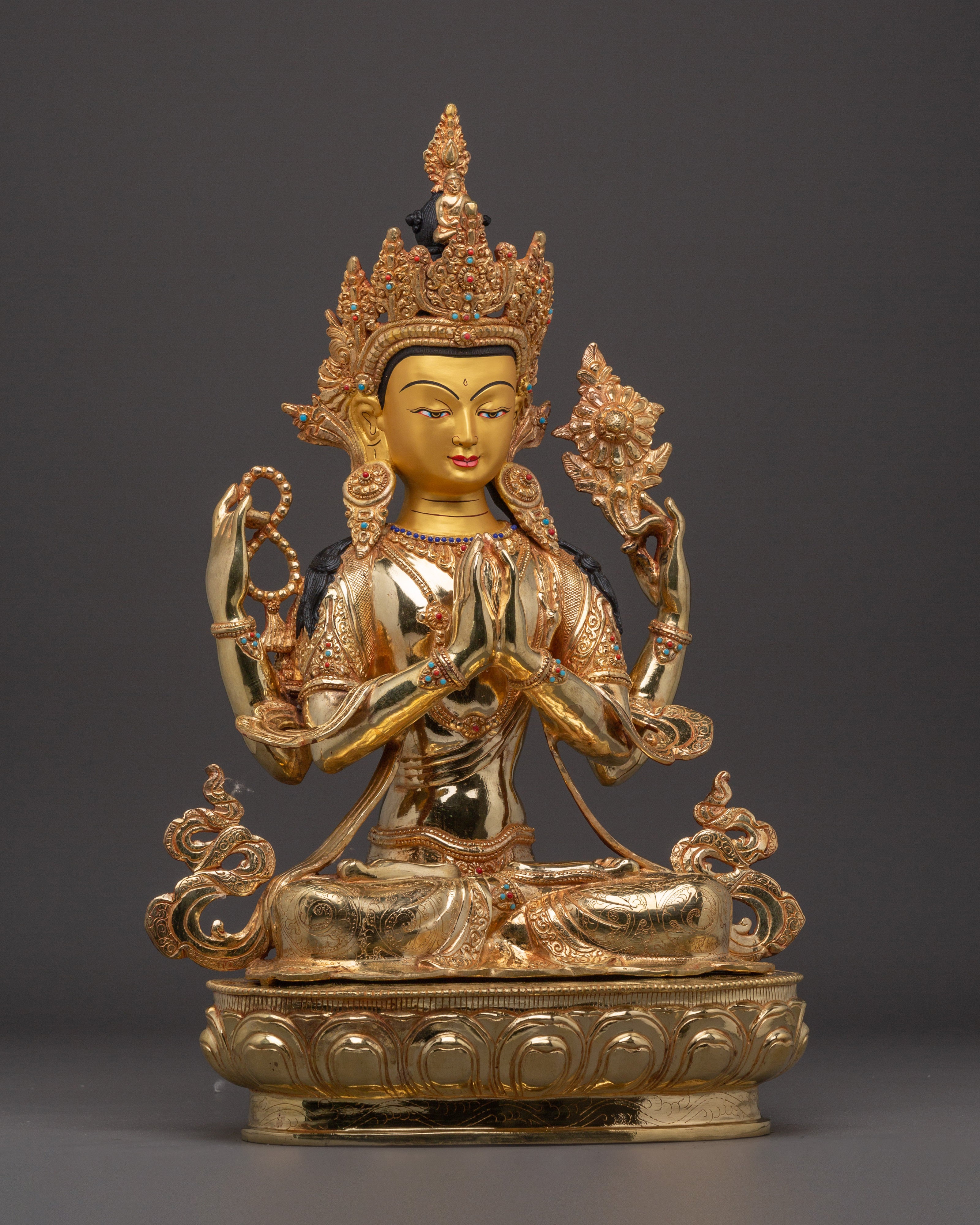 Majestic Buddhist God Chenrezig Statue | Tibetan Avalokiteshvara Deity