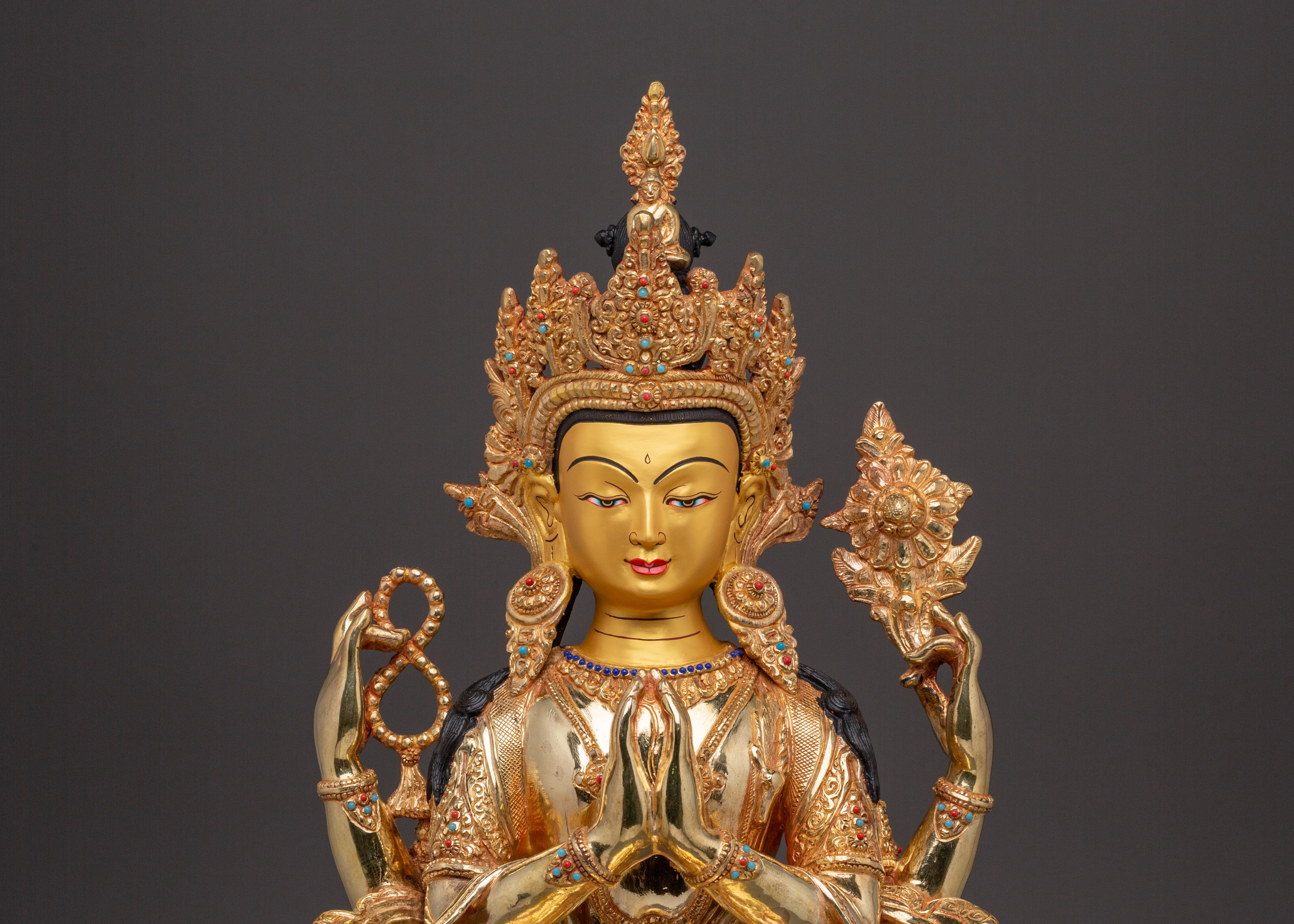 Majestic Buddhist God Chenrezig Statue | Tibetan Avalokiteshvara Deity