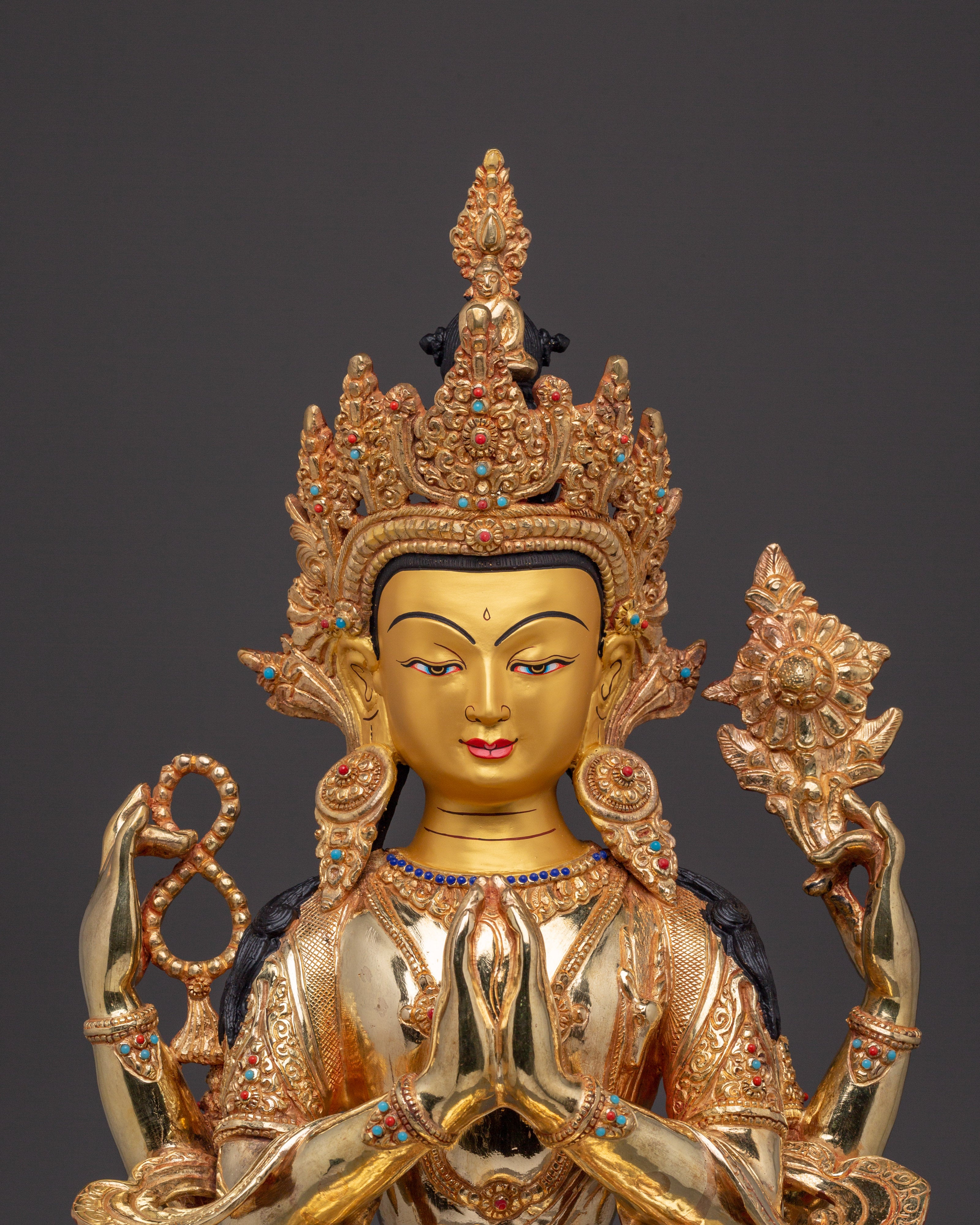 Majestic Buddhist God Chenrezig Statue | Tibetan Avalokiteshvara Deity