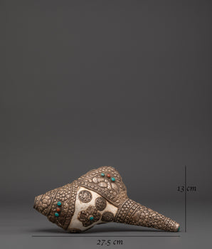 Buddhist Ritual Conch with White Metal | Conch Shell for Blessings