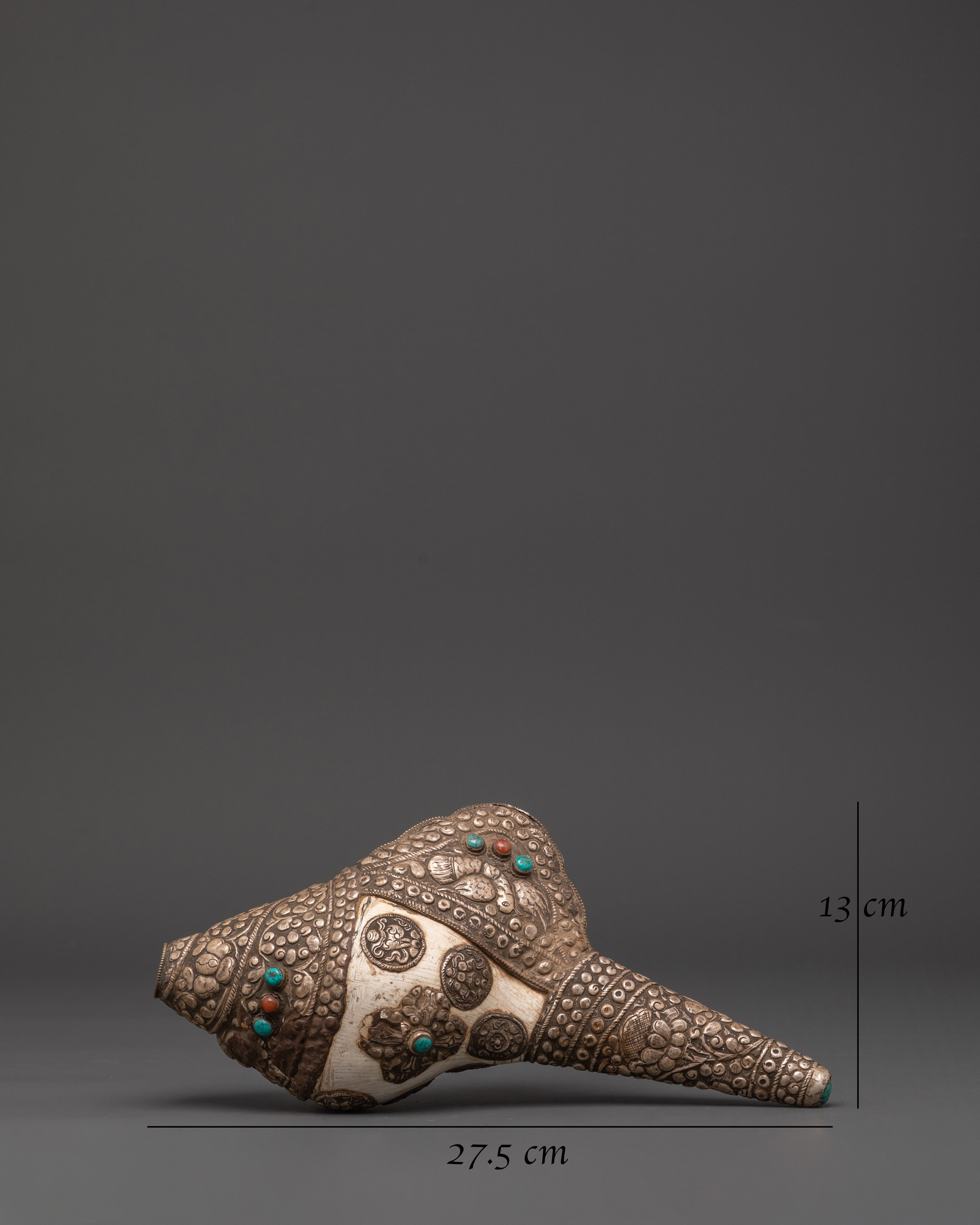 Buddhist Ritual Conch with White Metal | Conch Shell for Blessings