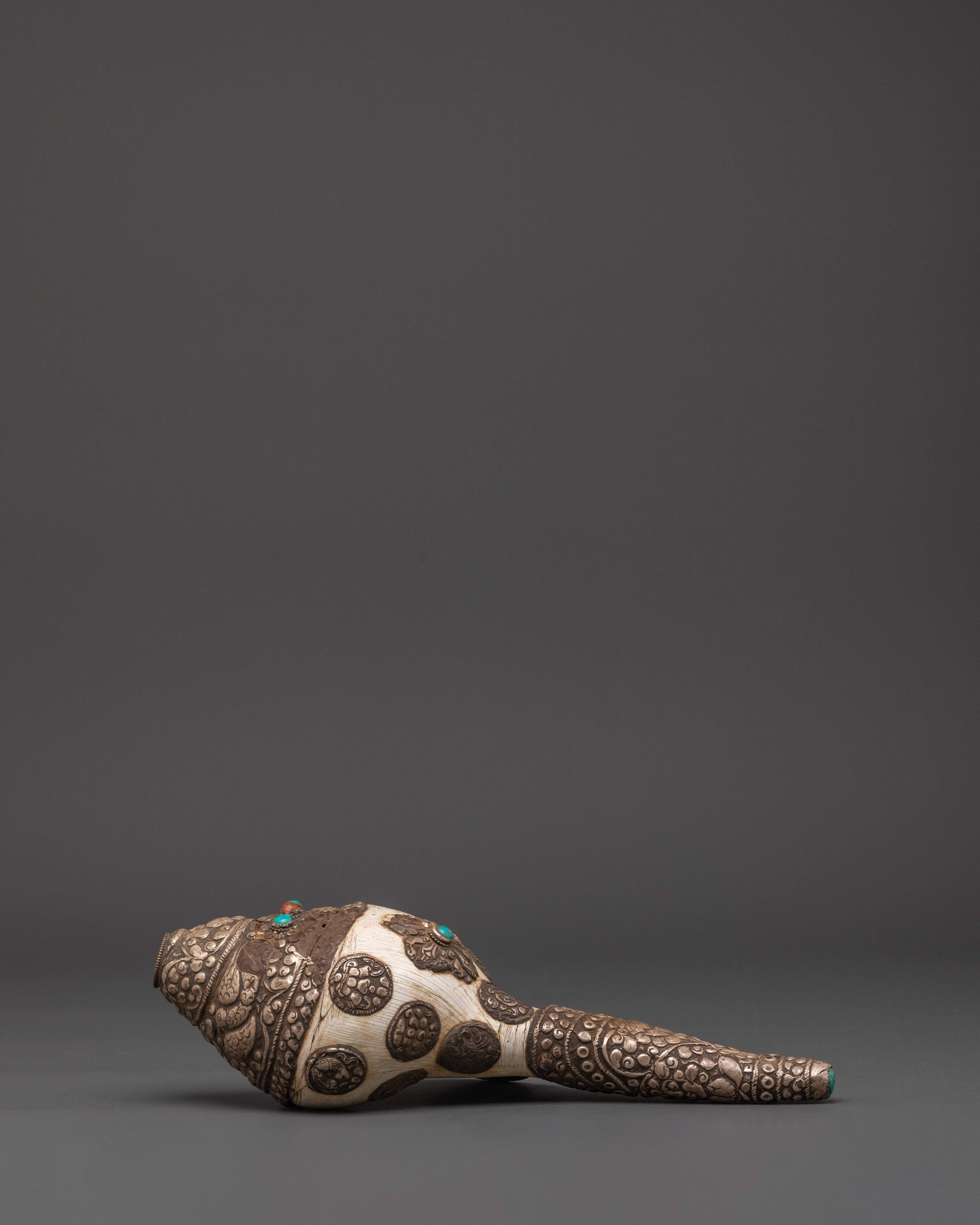 Buddhist Ritual Conch with White Metal | Conch Shell for Blessings