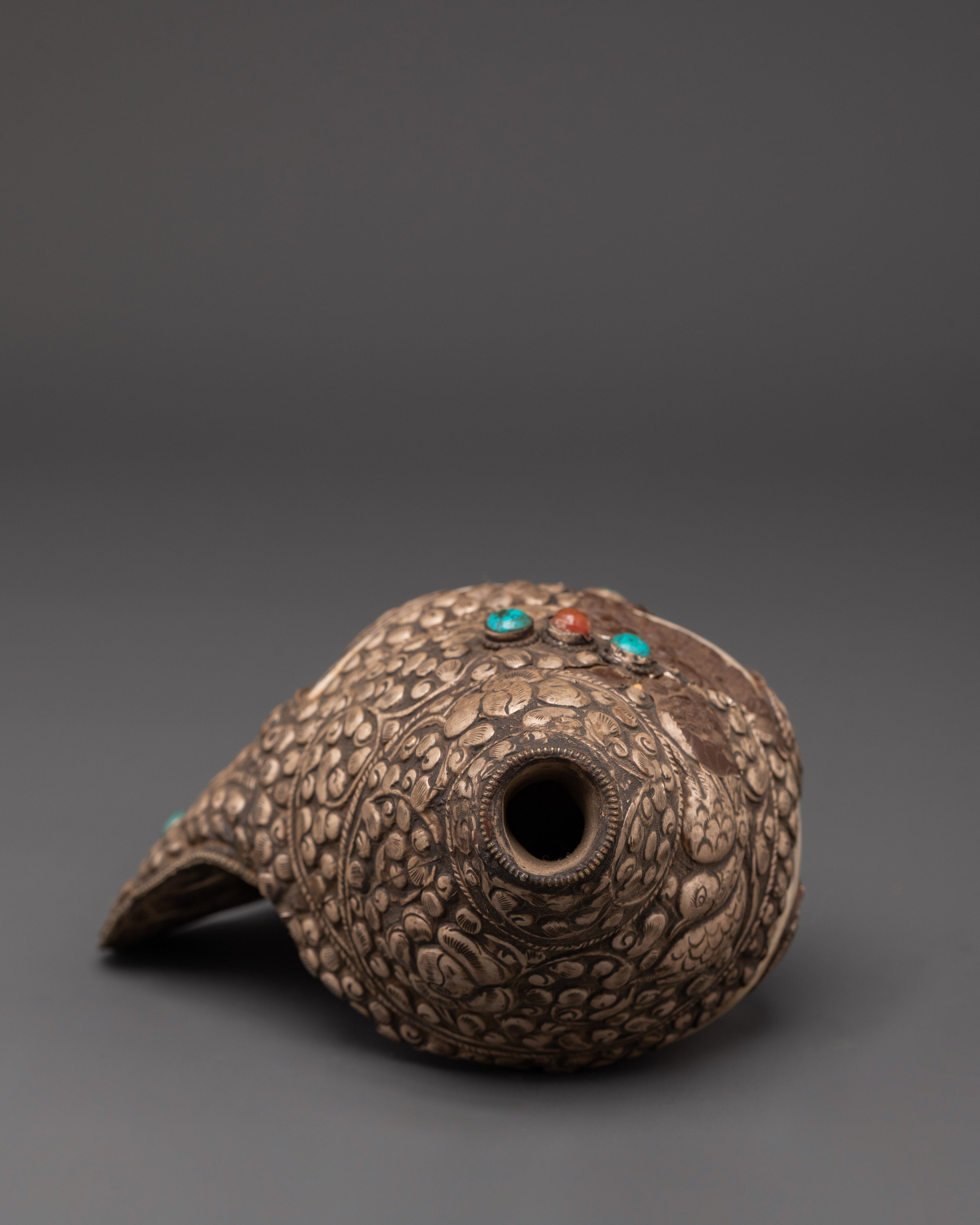 Buddhist Ritual Conch with White Metal | Conch Shell for Blessings