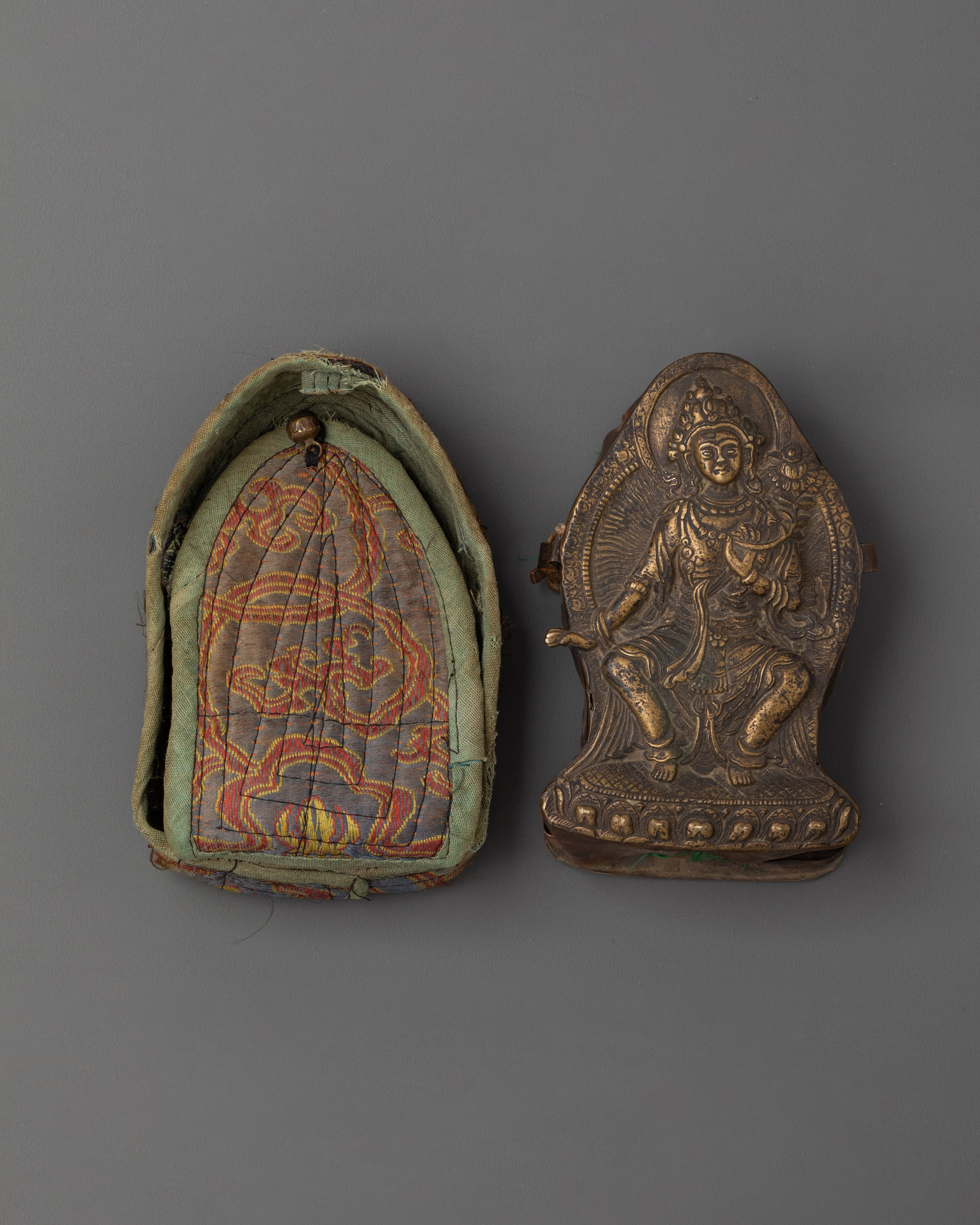 Tibetan Prayer Ghau Box | Brass Ritual Amulet Box with Antique Finishing