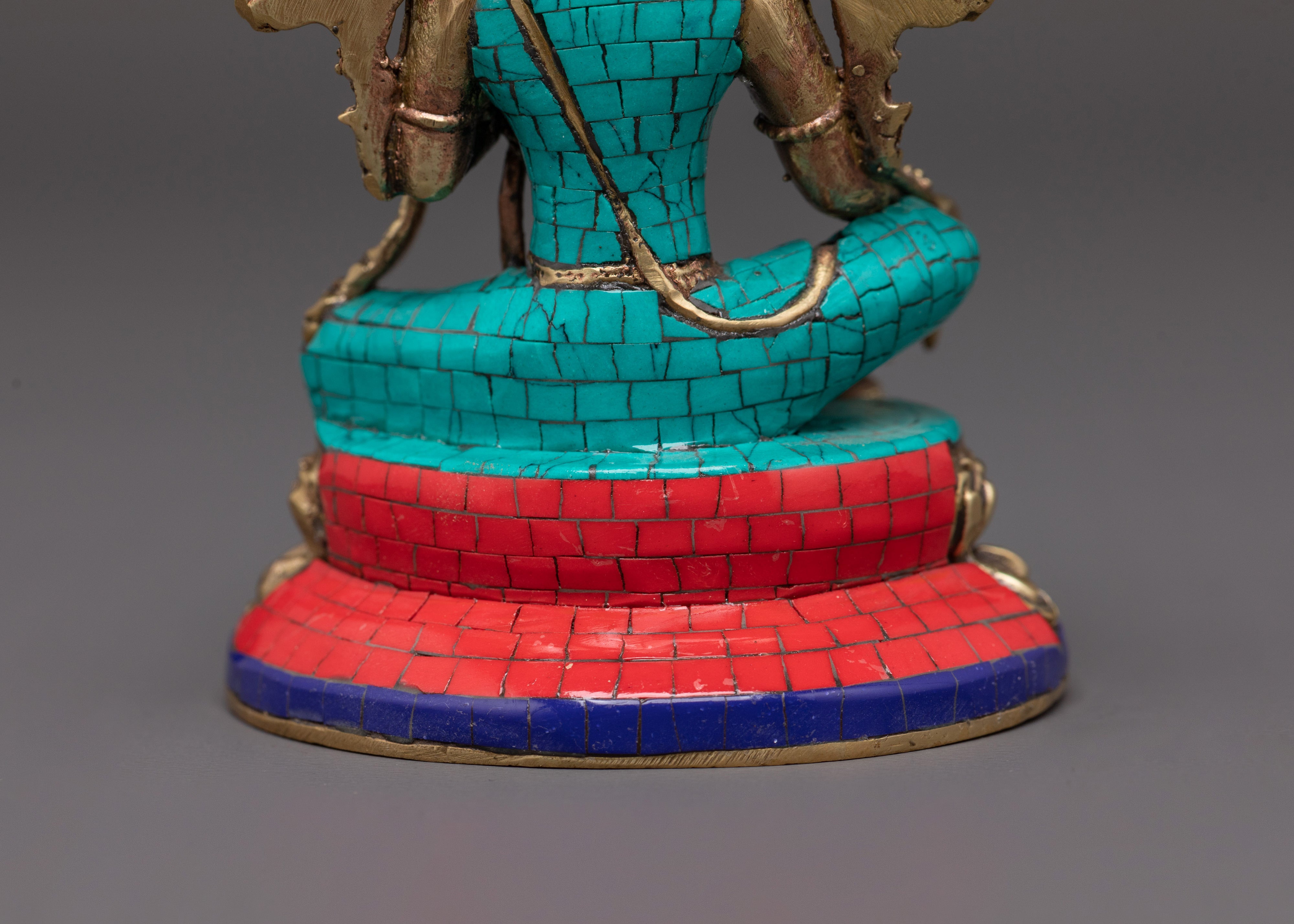 Buddhist Green Tara Brass  Statue | Healing Spiritual Decor