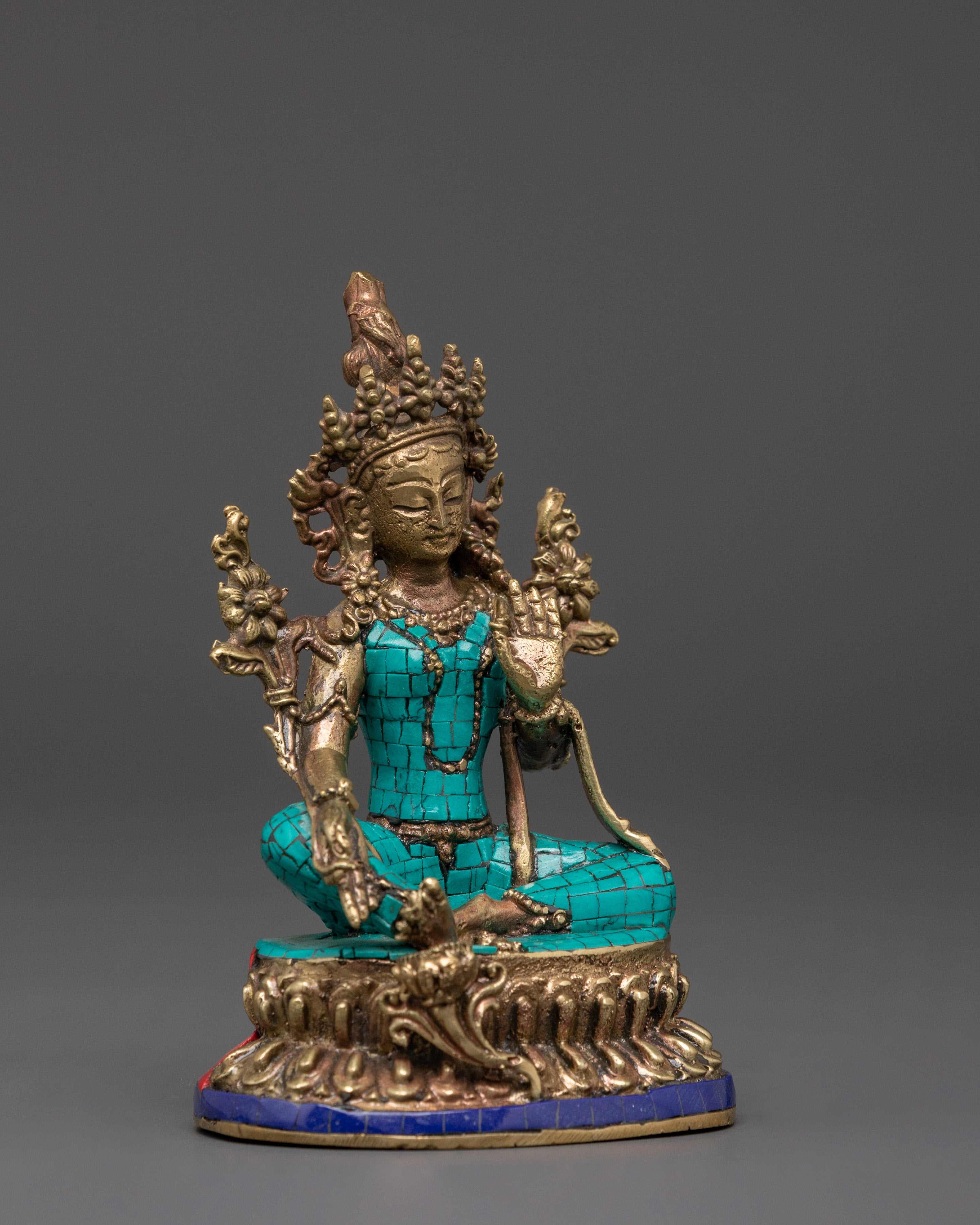 Buddhist Green Tara Brass  Statue | Healing Spiritual Decor
