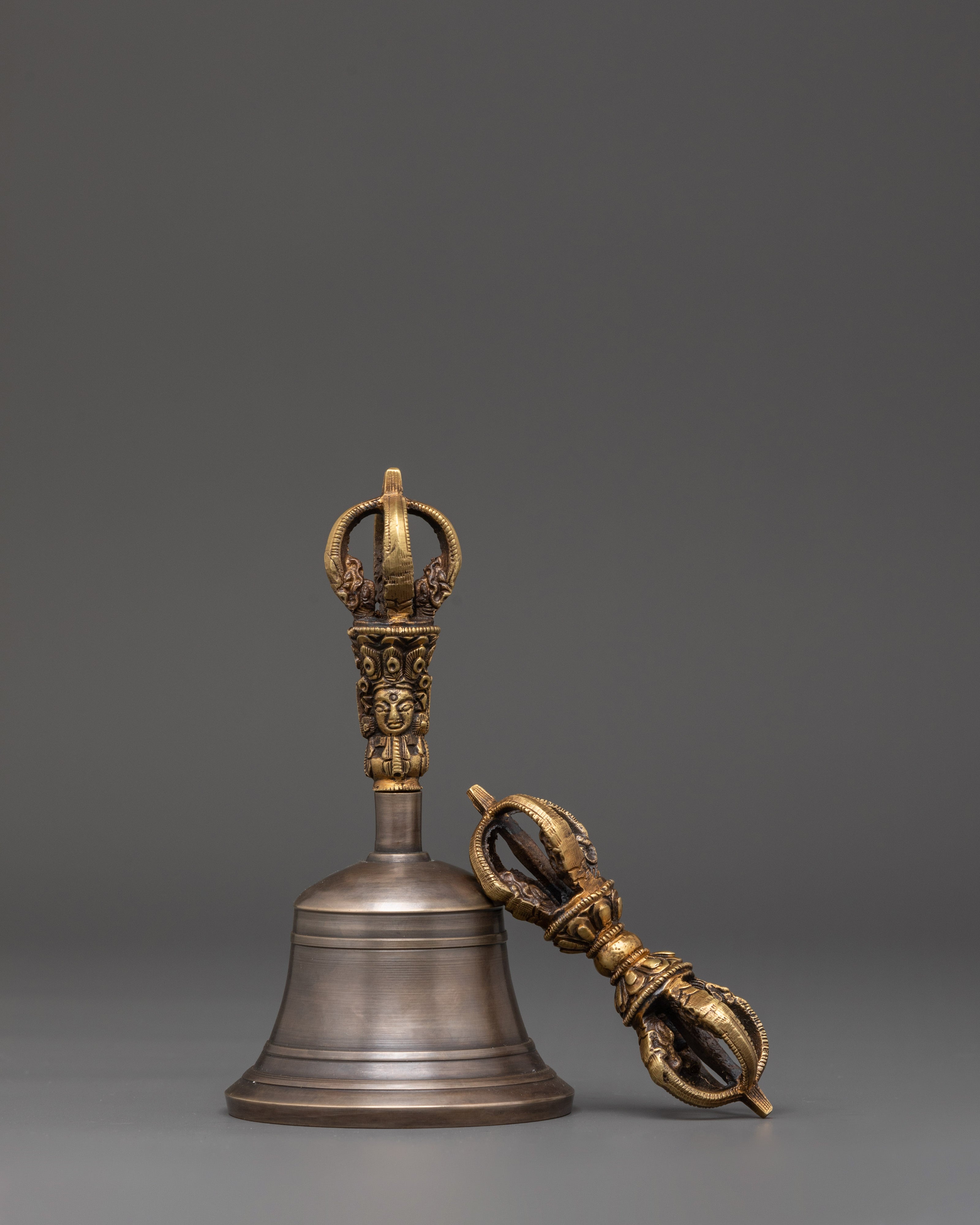 Handcrafted Tibetan Bell and Vajra Set | Copper Ghanta with Brass Dorje