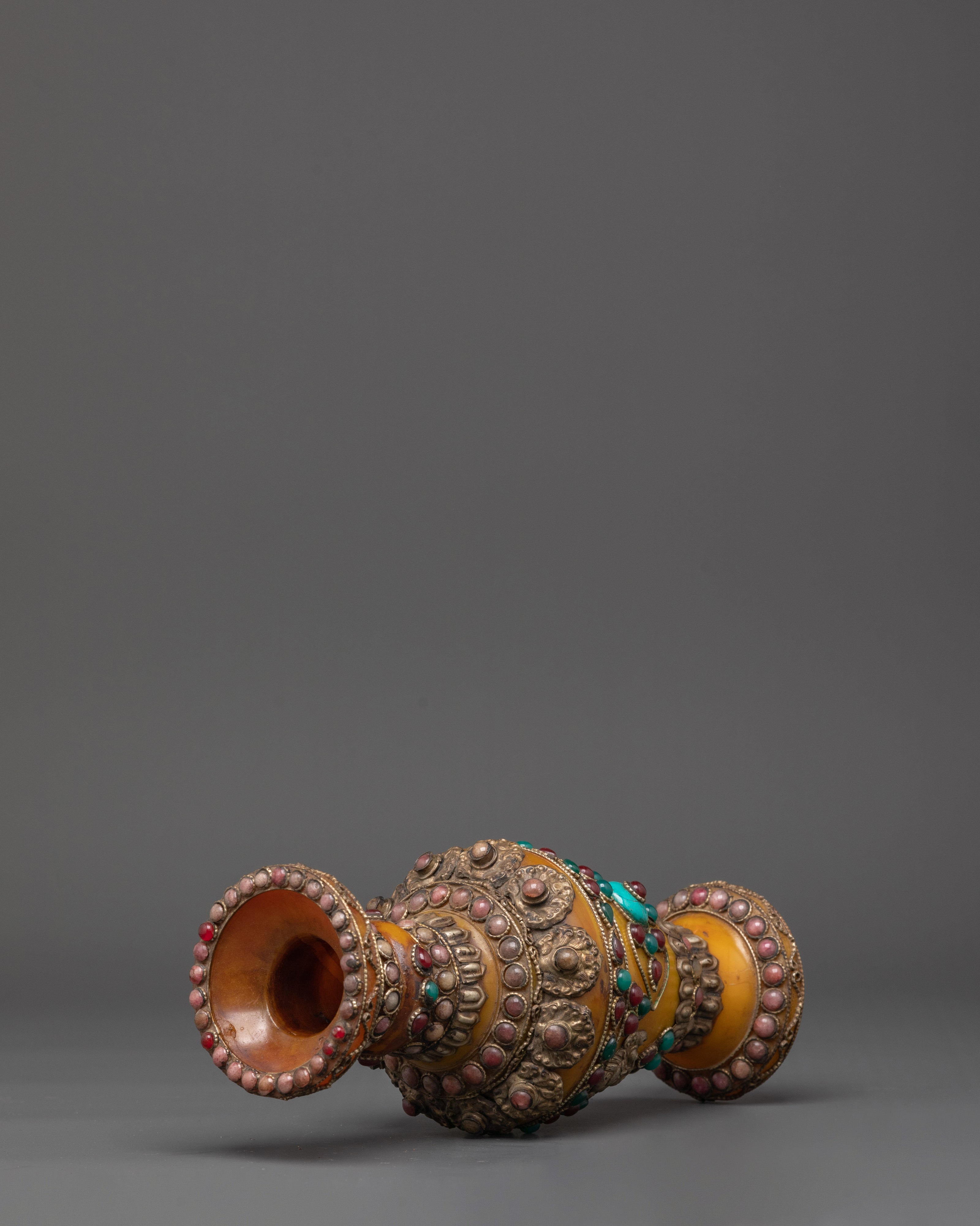 Tibetan Style Flower Vase | Handmade White Metal Vase for Altar, Deco