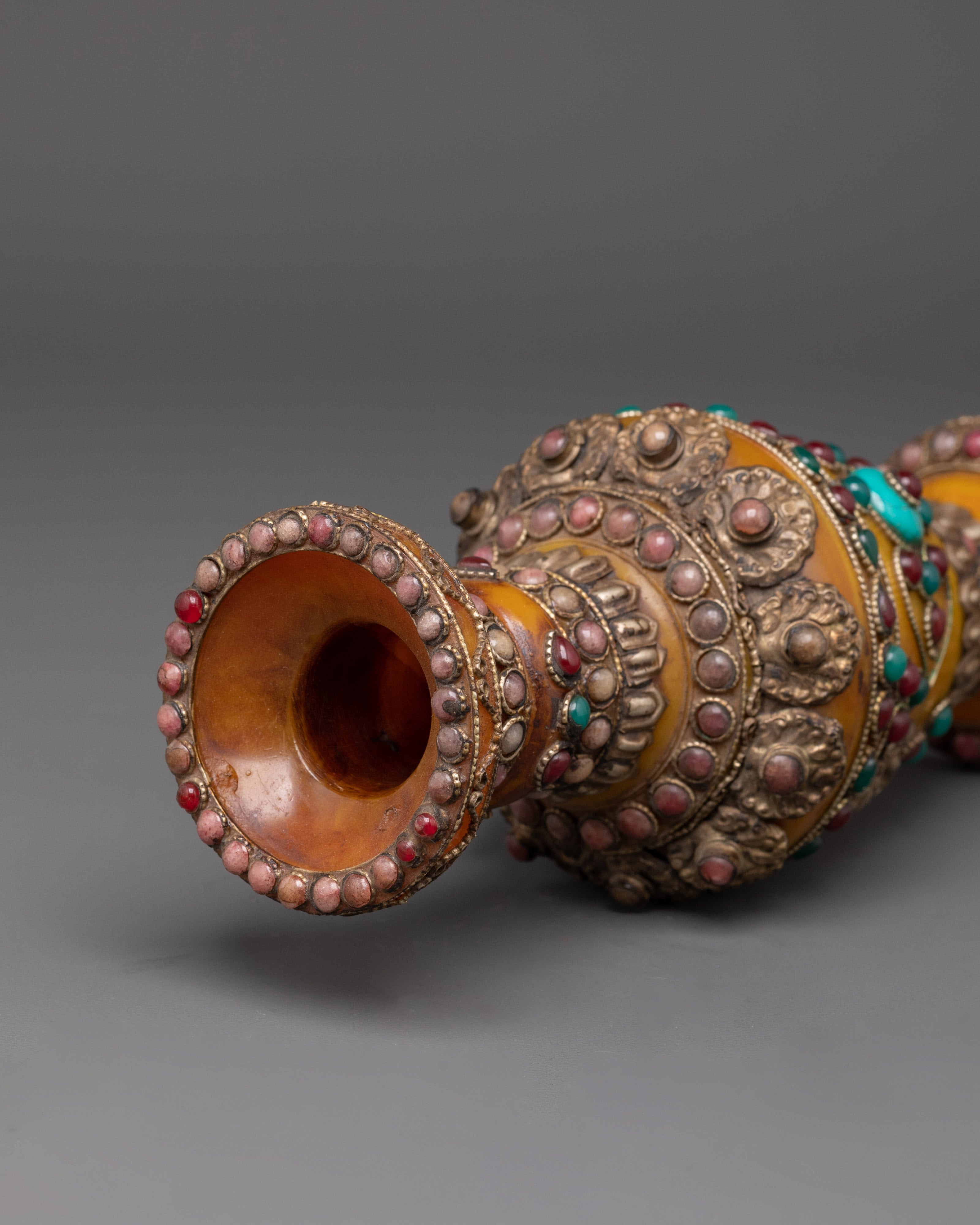 Tibetan Style Flower Vase | Handmade White Metal Vase for Altar, Deco