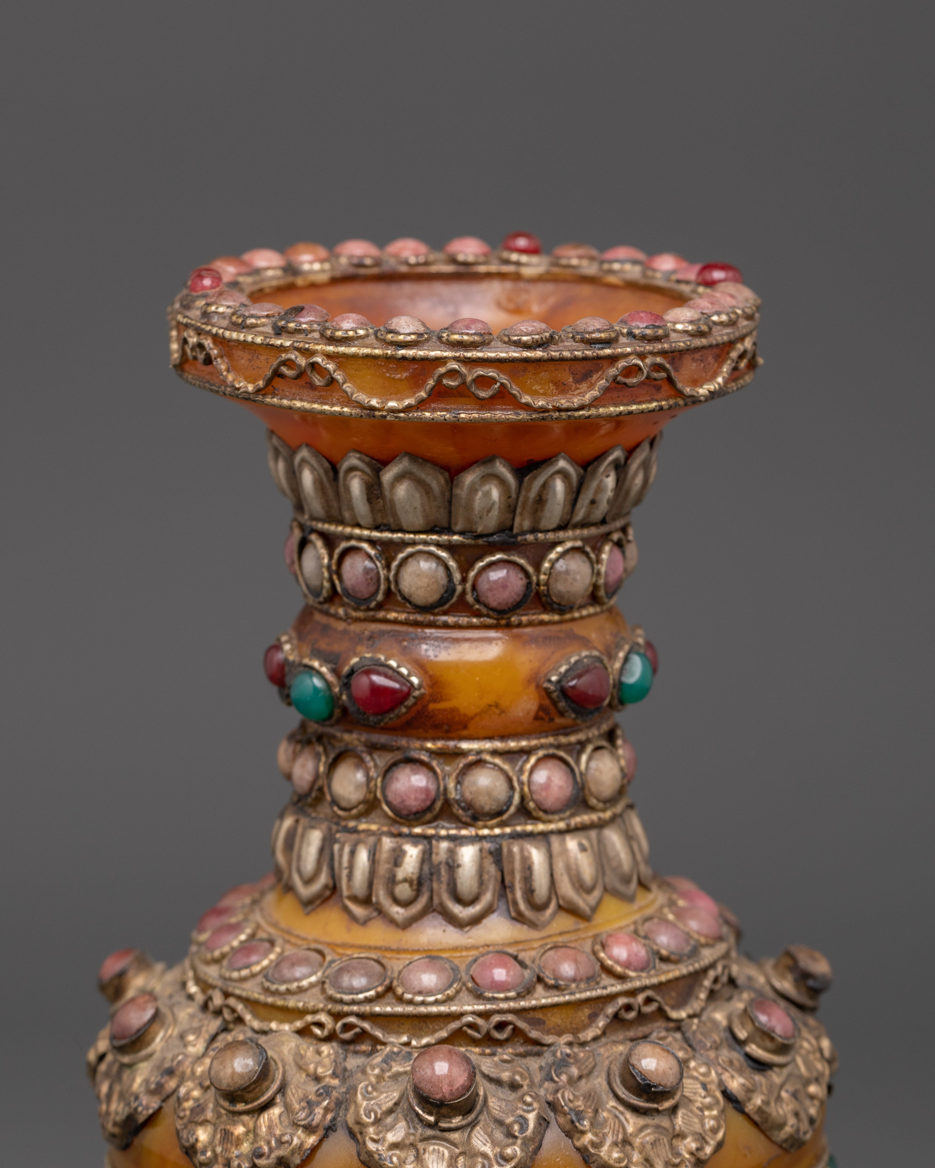 Tibetan Style Flower Vase | Handmade White Metal Vase for Altar, Deco