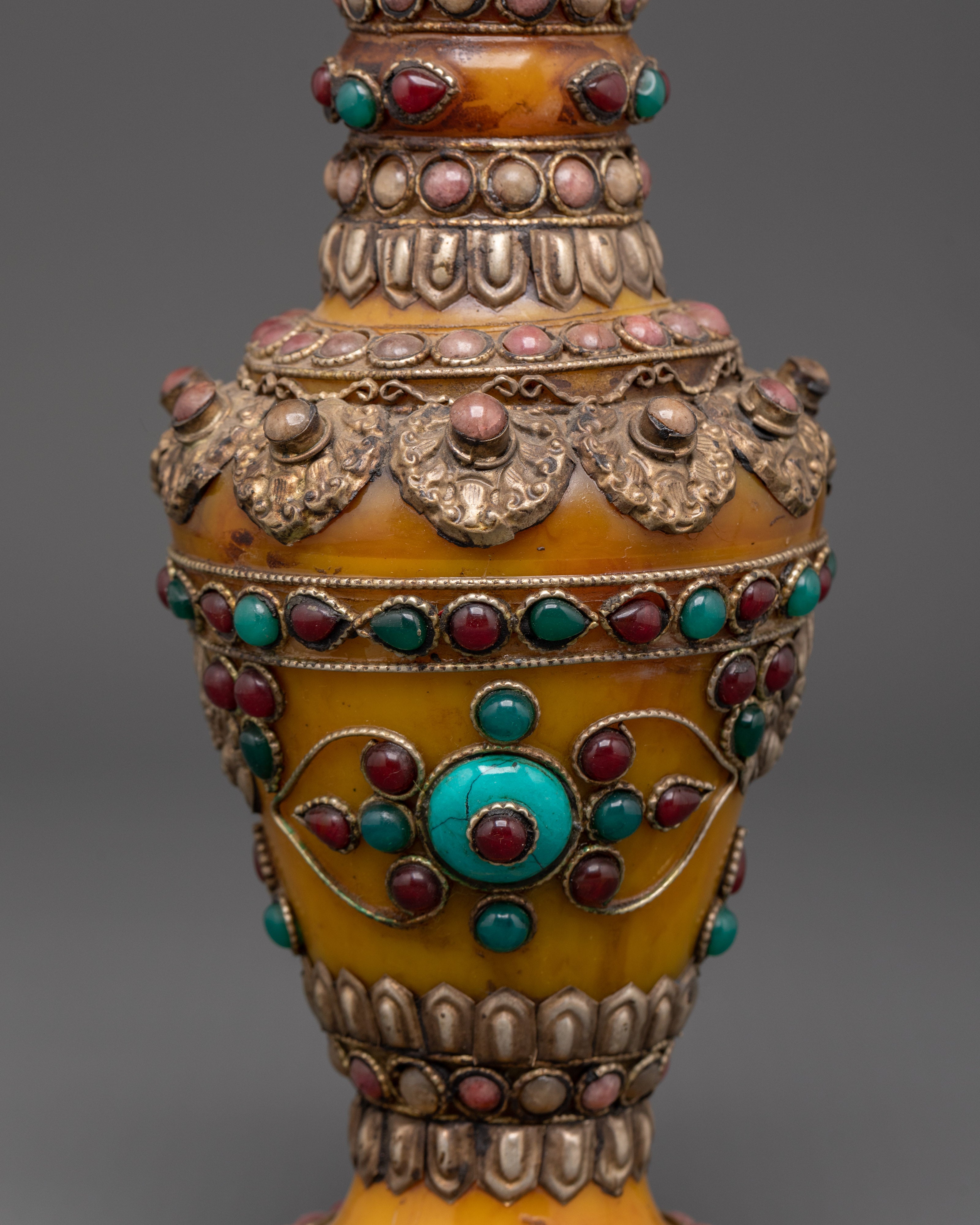 Tibetan Style Flower Vase | Handmade White Metal Vase for Altar, Deco