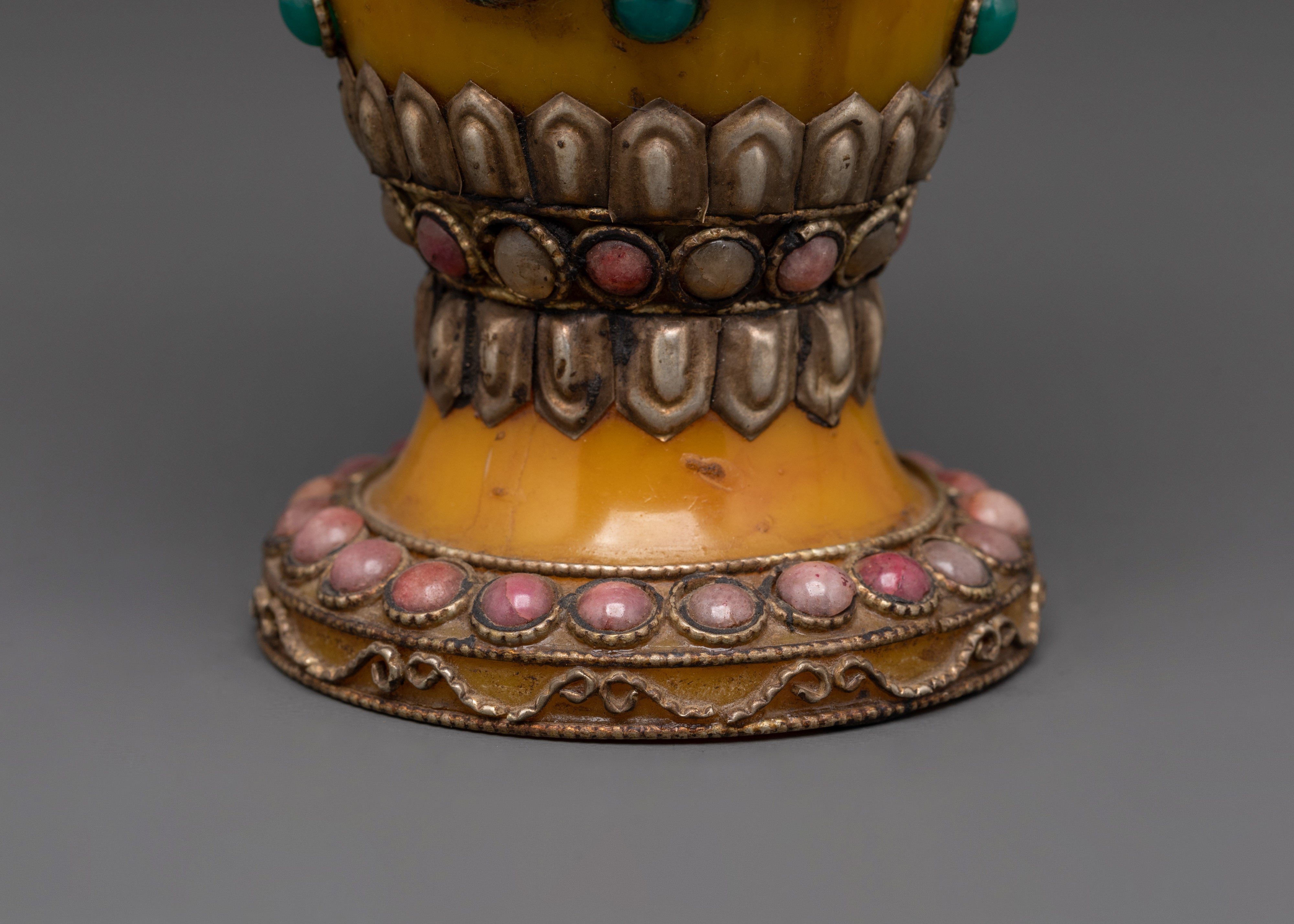 Tibetan Style Flower Vase | Handmade White Metal Vase for Altar, Deco