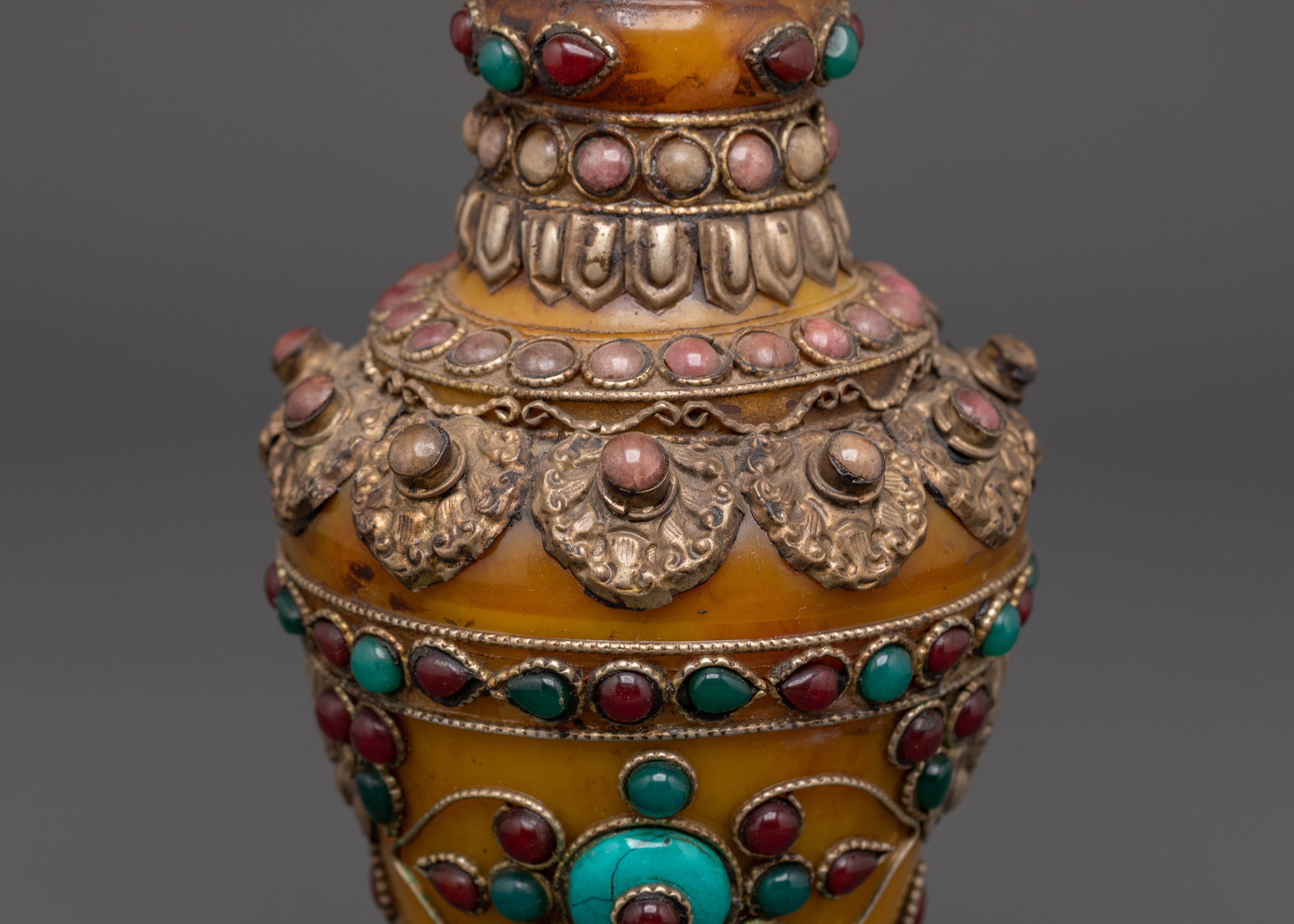Tibetan Style Flower Vase | Handmade White Metal Vase for Altar, Deco