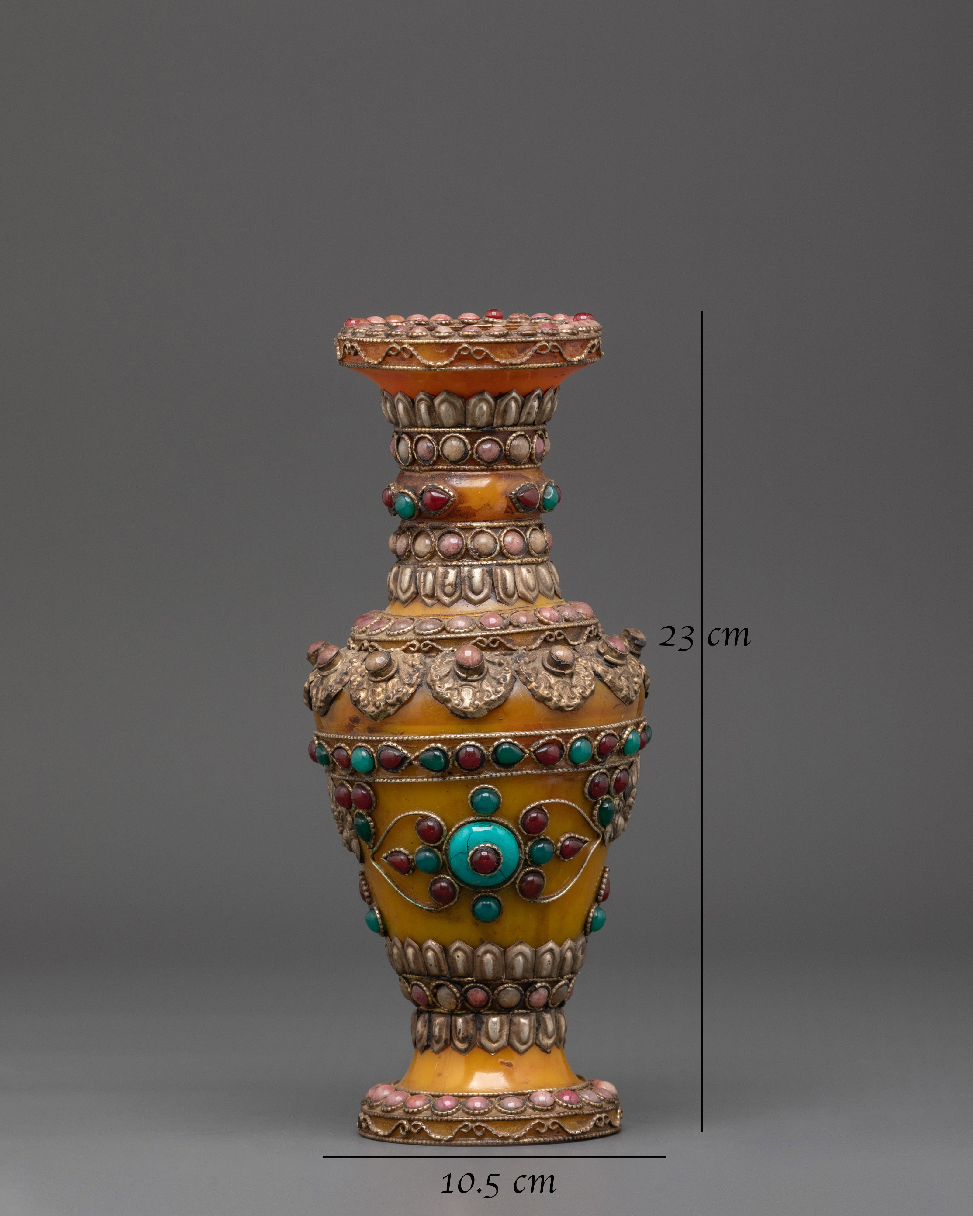 Tibetan Style Flower Vase | Handmade White Metal Vase for Altar, Deco
