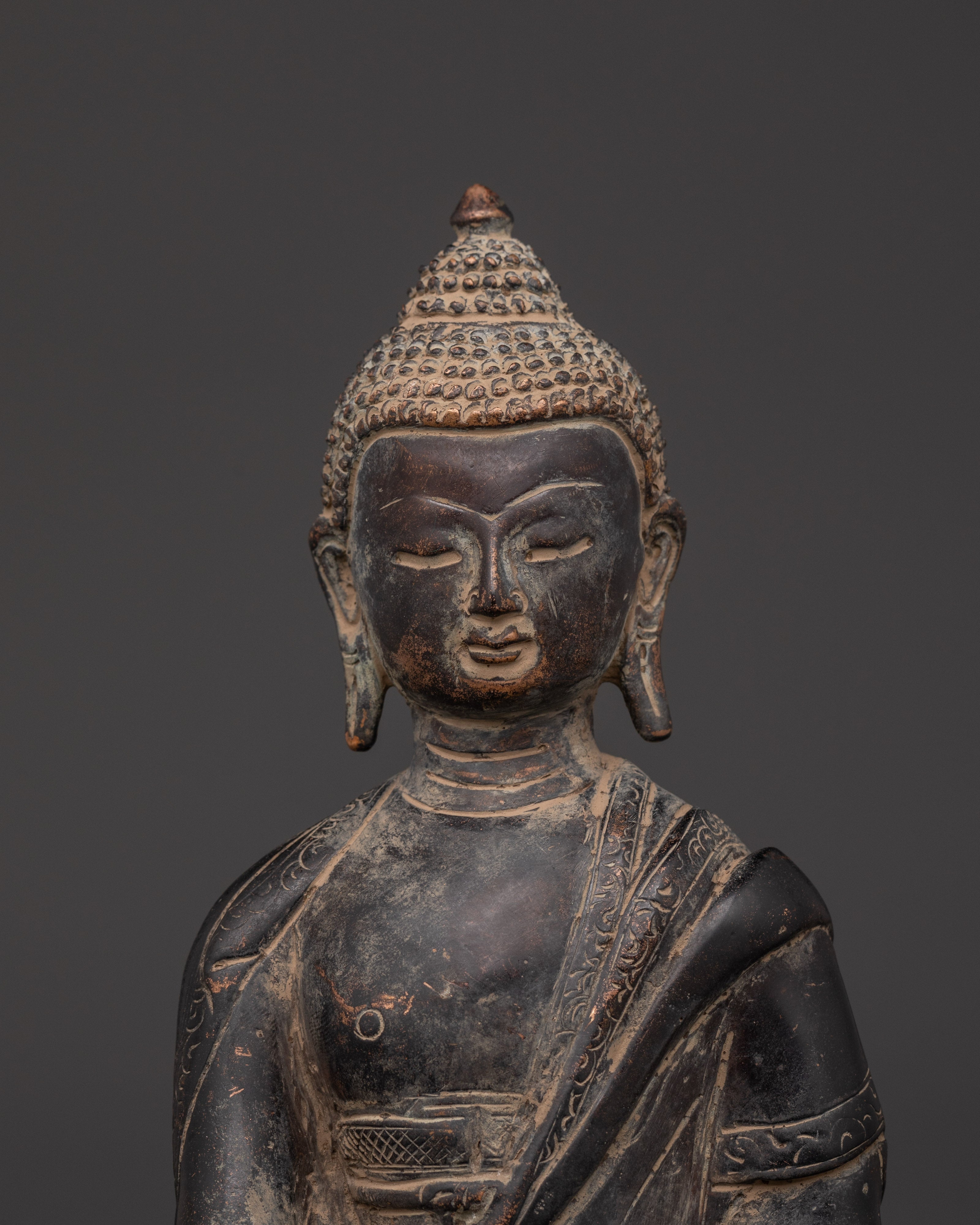 Handcrafted Amitabha Buddha Statue | Copper Body with Antique Finish