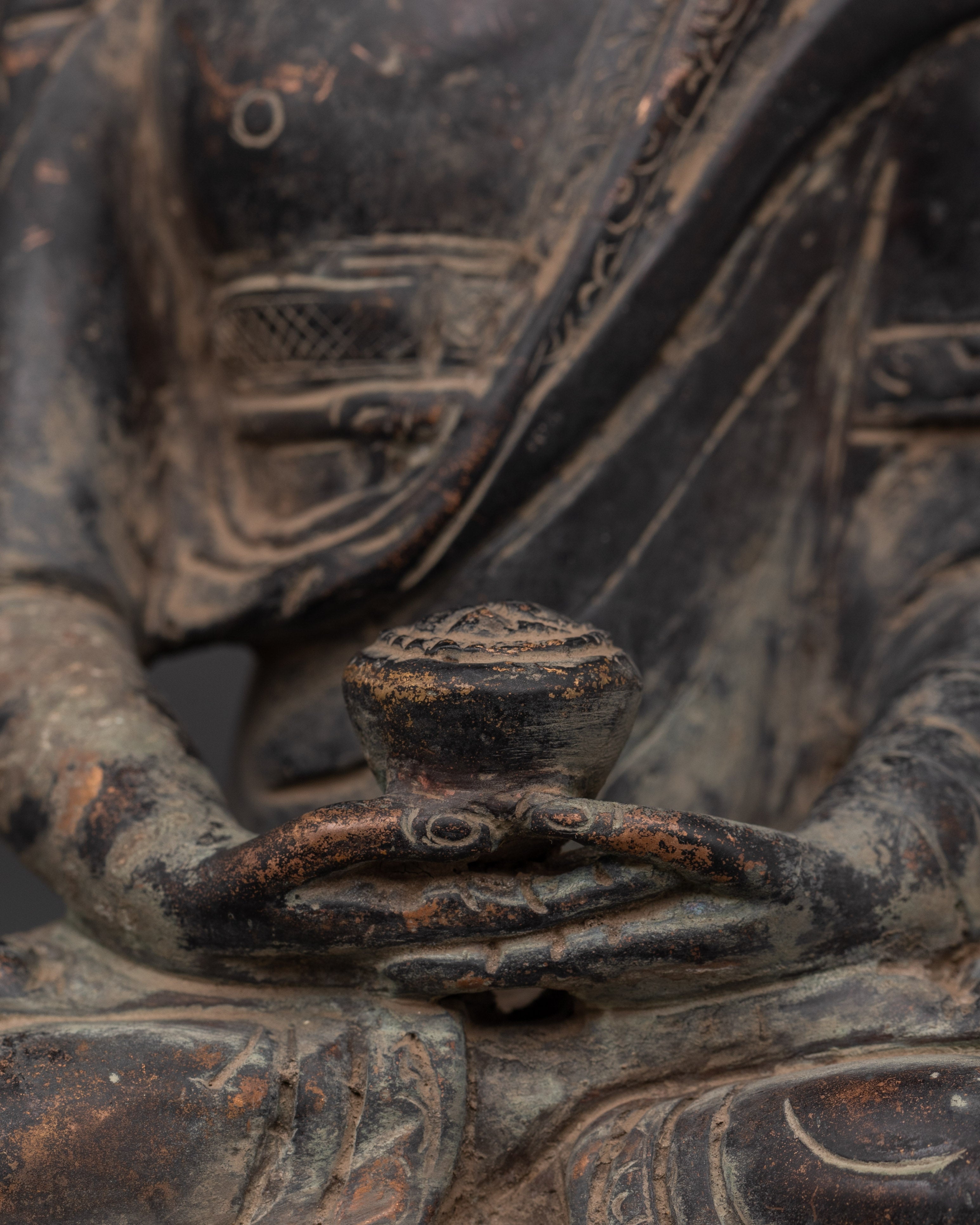Handcrafted Amitabha Buddha Statue | Copper Body with Antique Finish