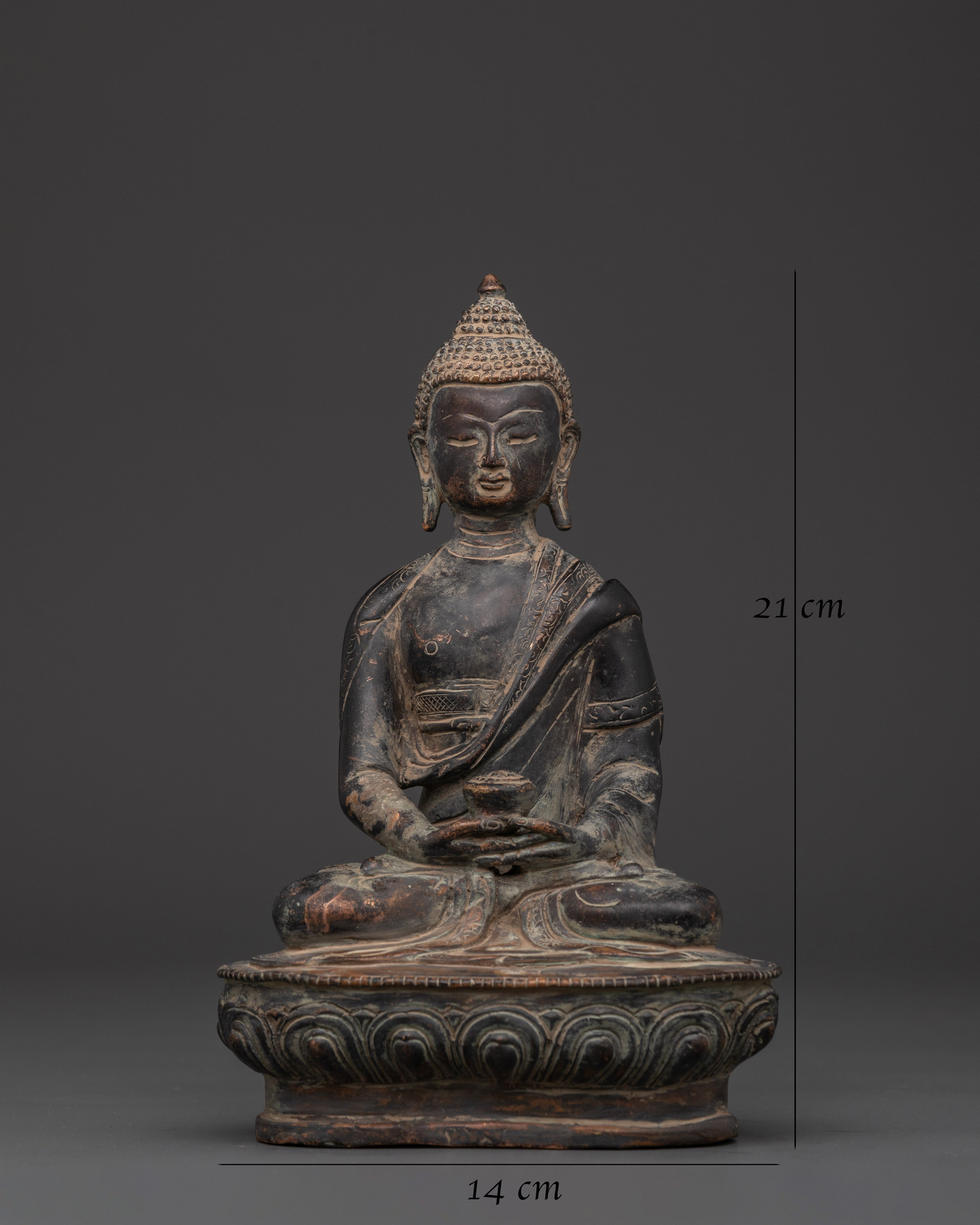 Handcrafted Amitabha Buddha Statue | Copper Body with Antique Finish