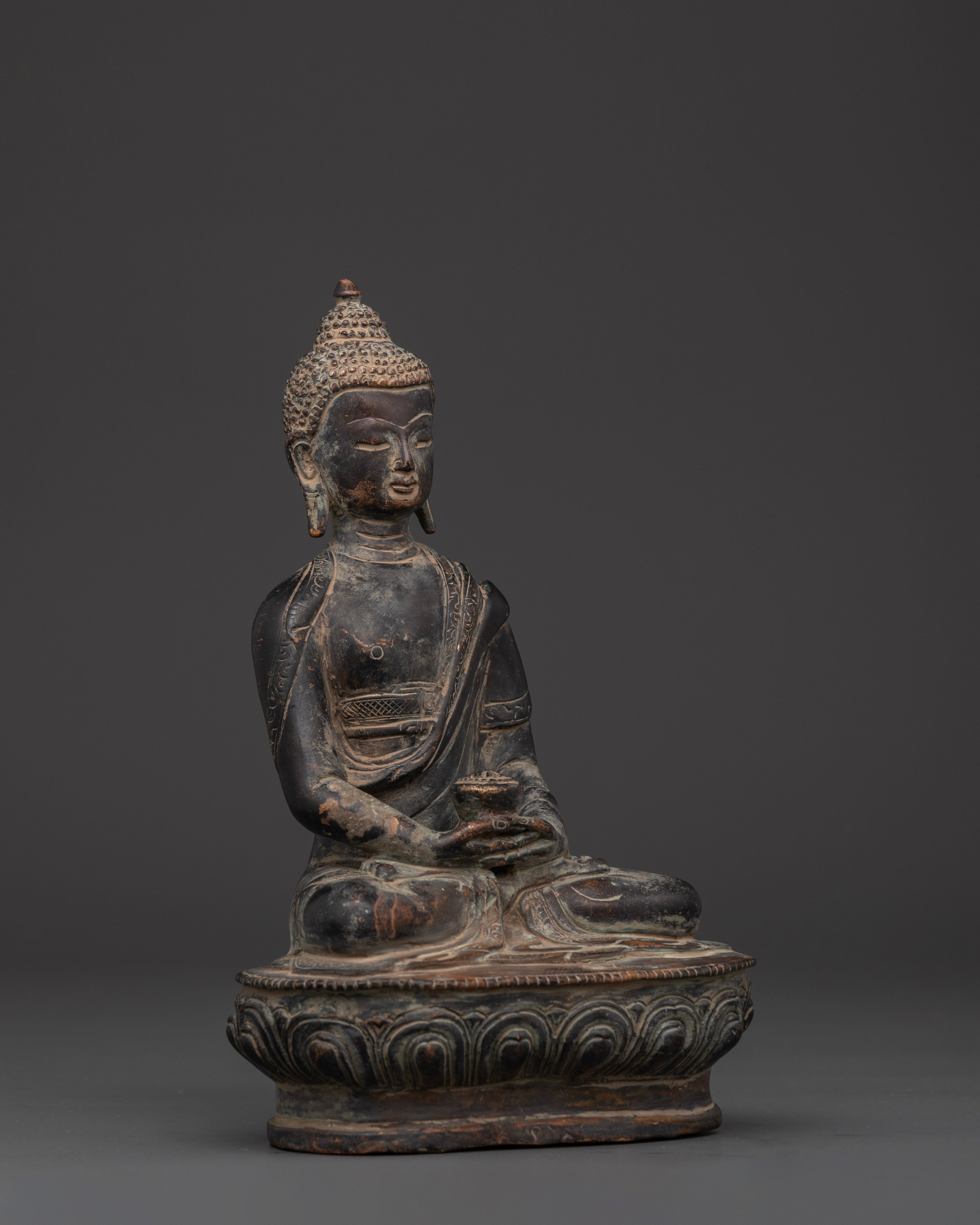 Handcrafted Amitabha Buddha Statue | Copper Body with Antique Finish