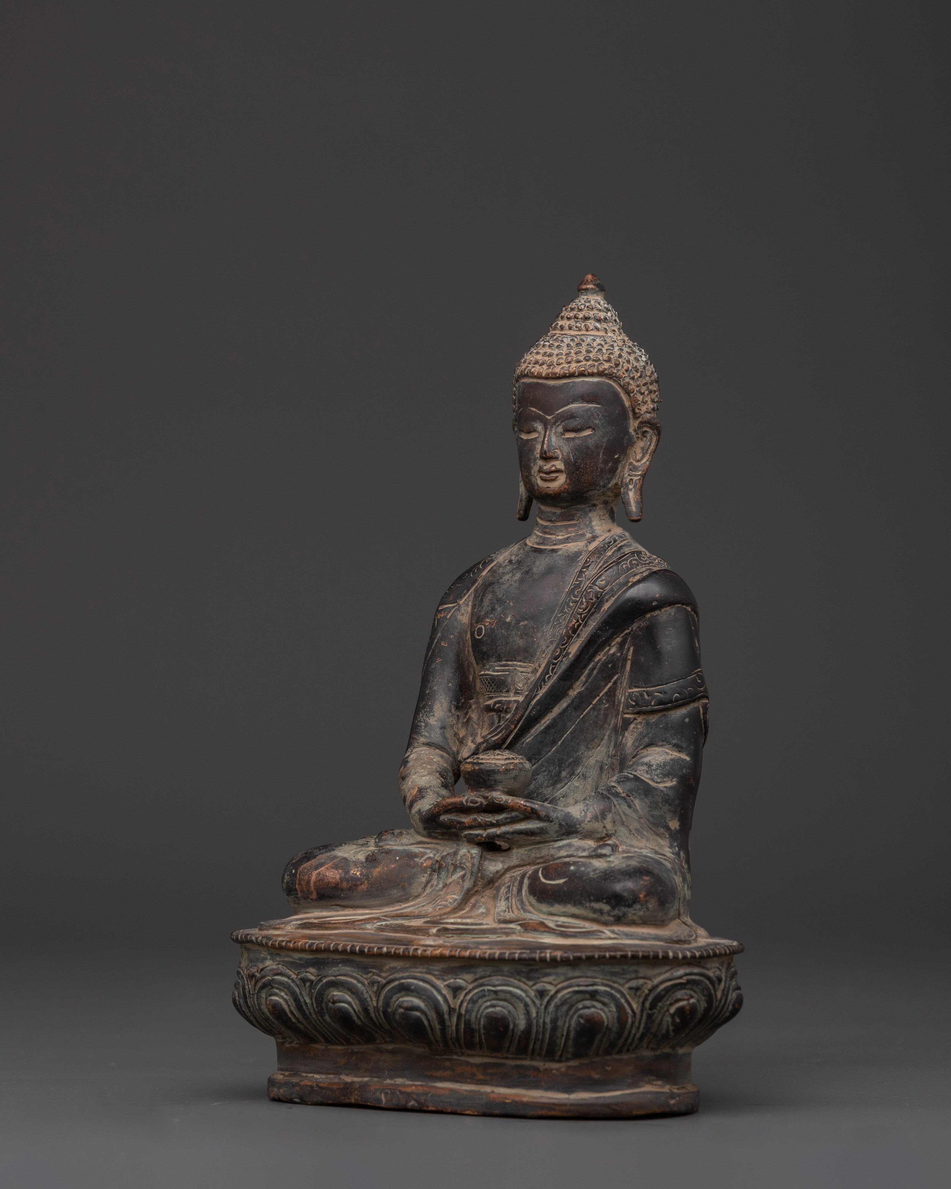 Handcrafted Amitabha Buddha Statue | Copper Body with Antique Finish