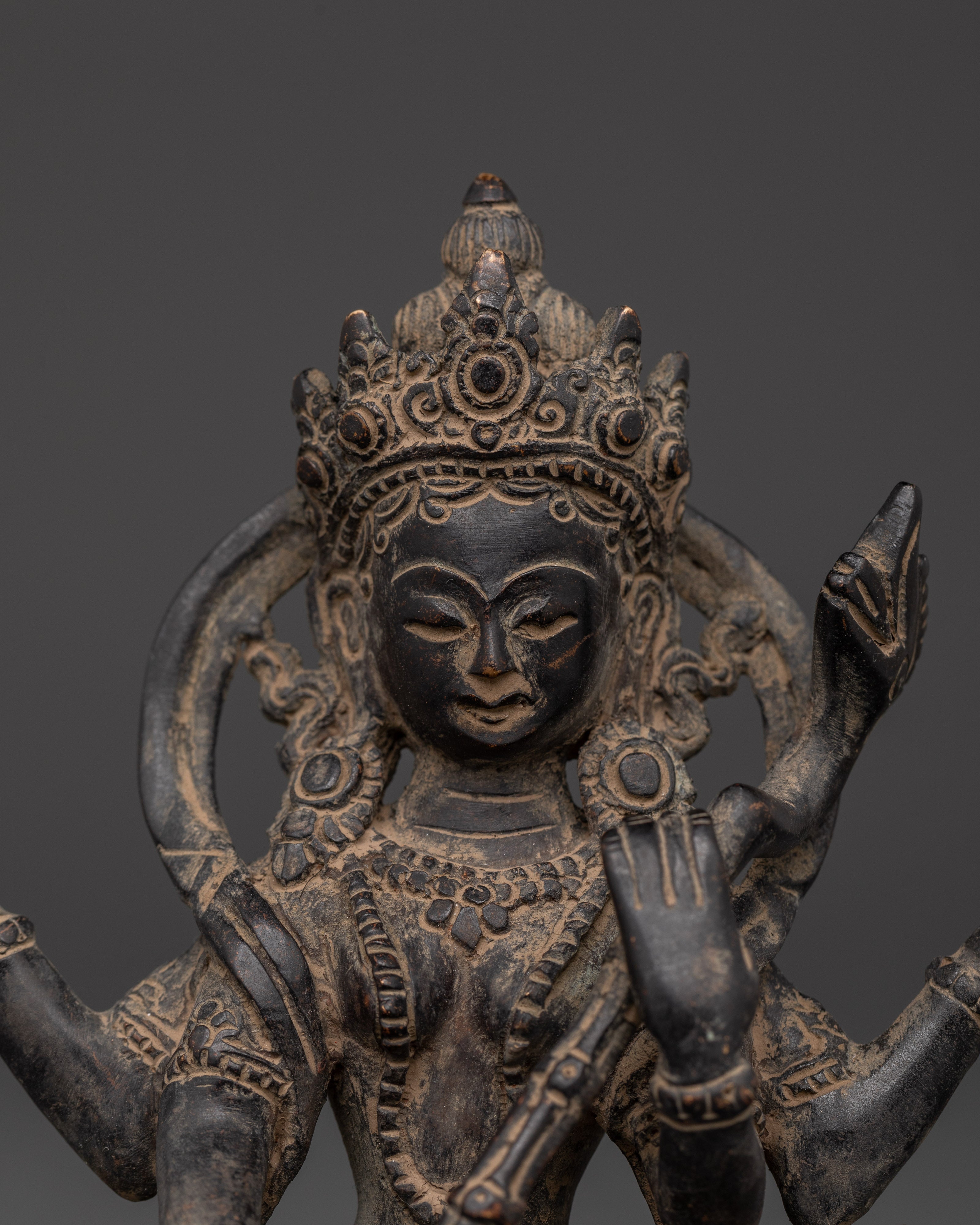 Handcrafted Saraswati Statue with Copper Body & Antique Finish