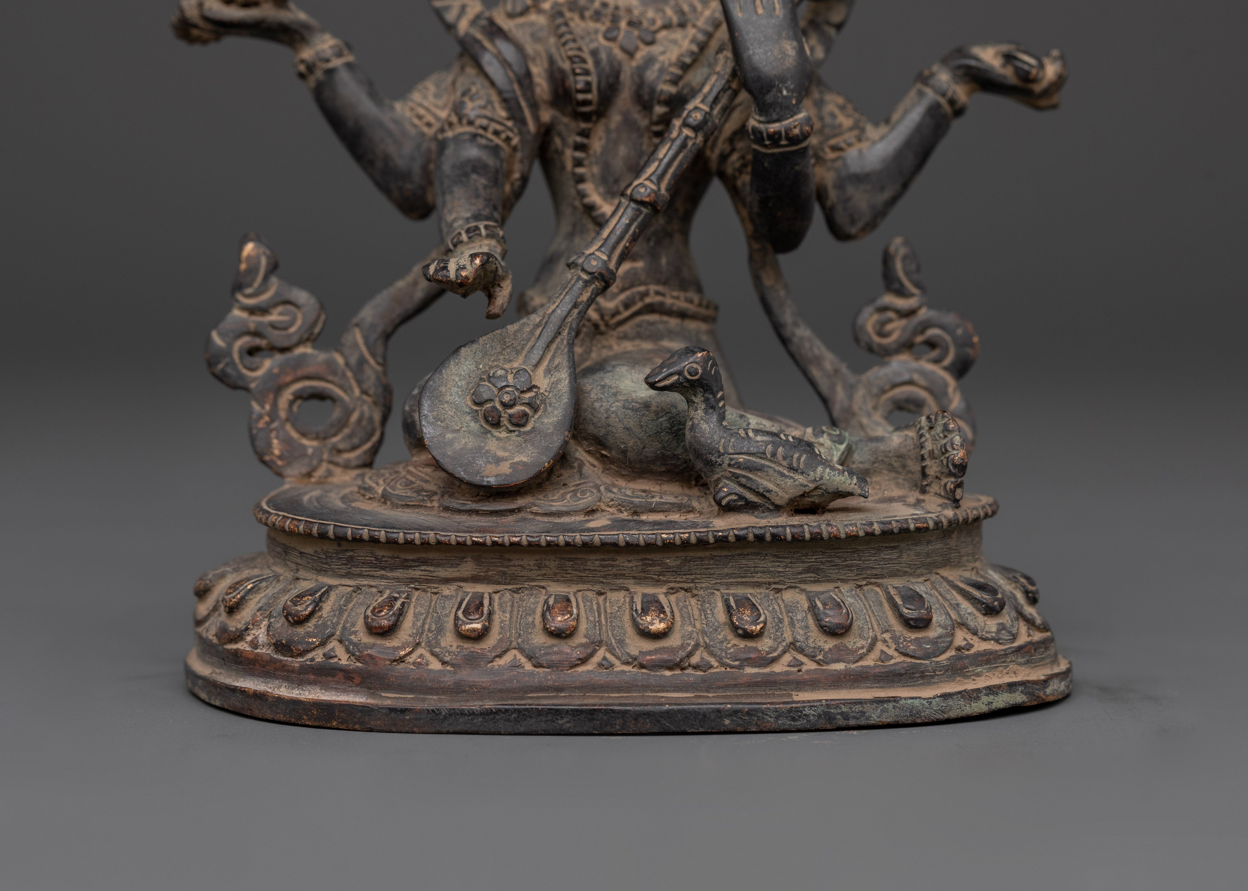 Handcrafted Saraswati Statue with Copper Body & Antique Finish