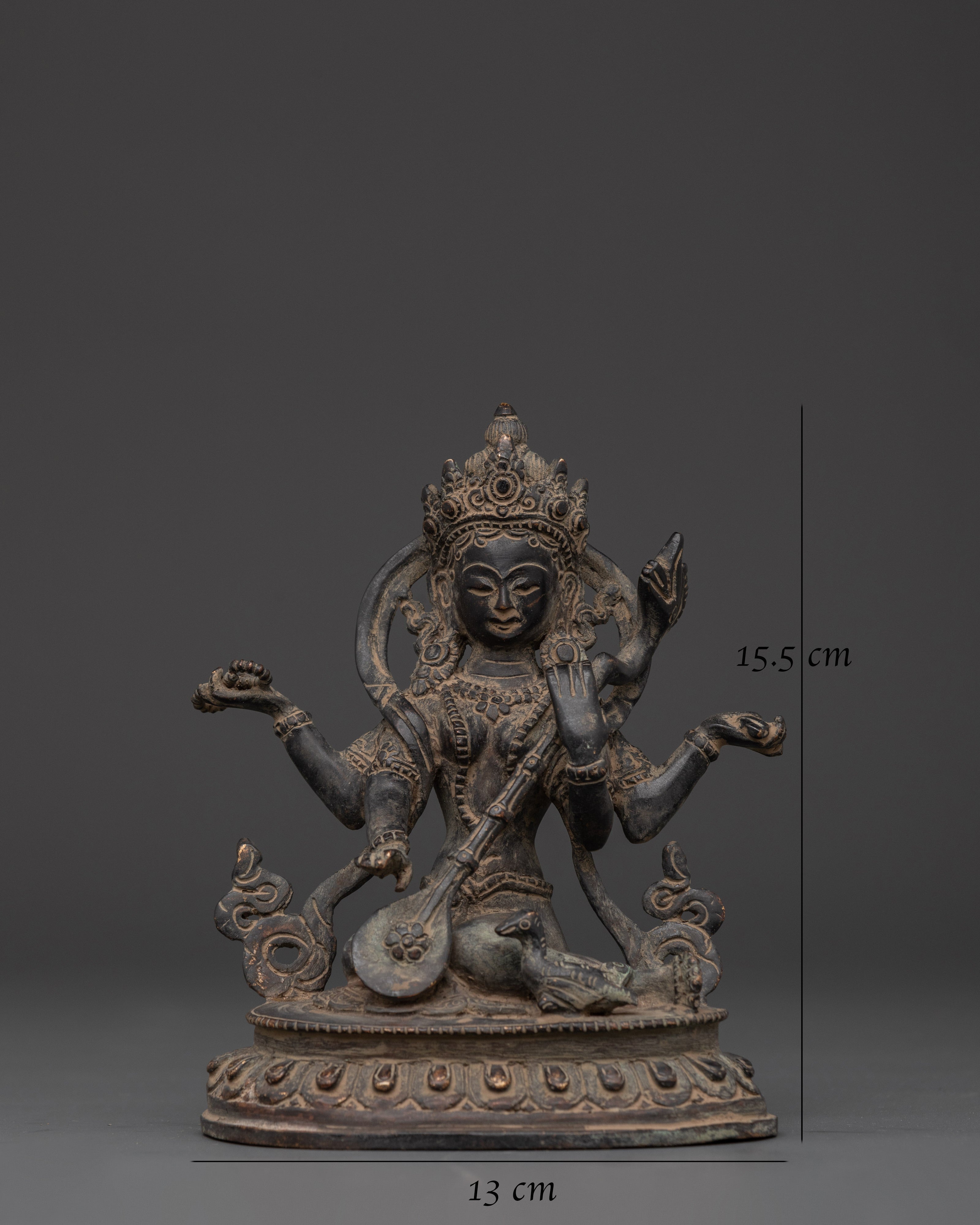 Handcrafted Saraswati Statue with Copper Body & Antique Finish
