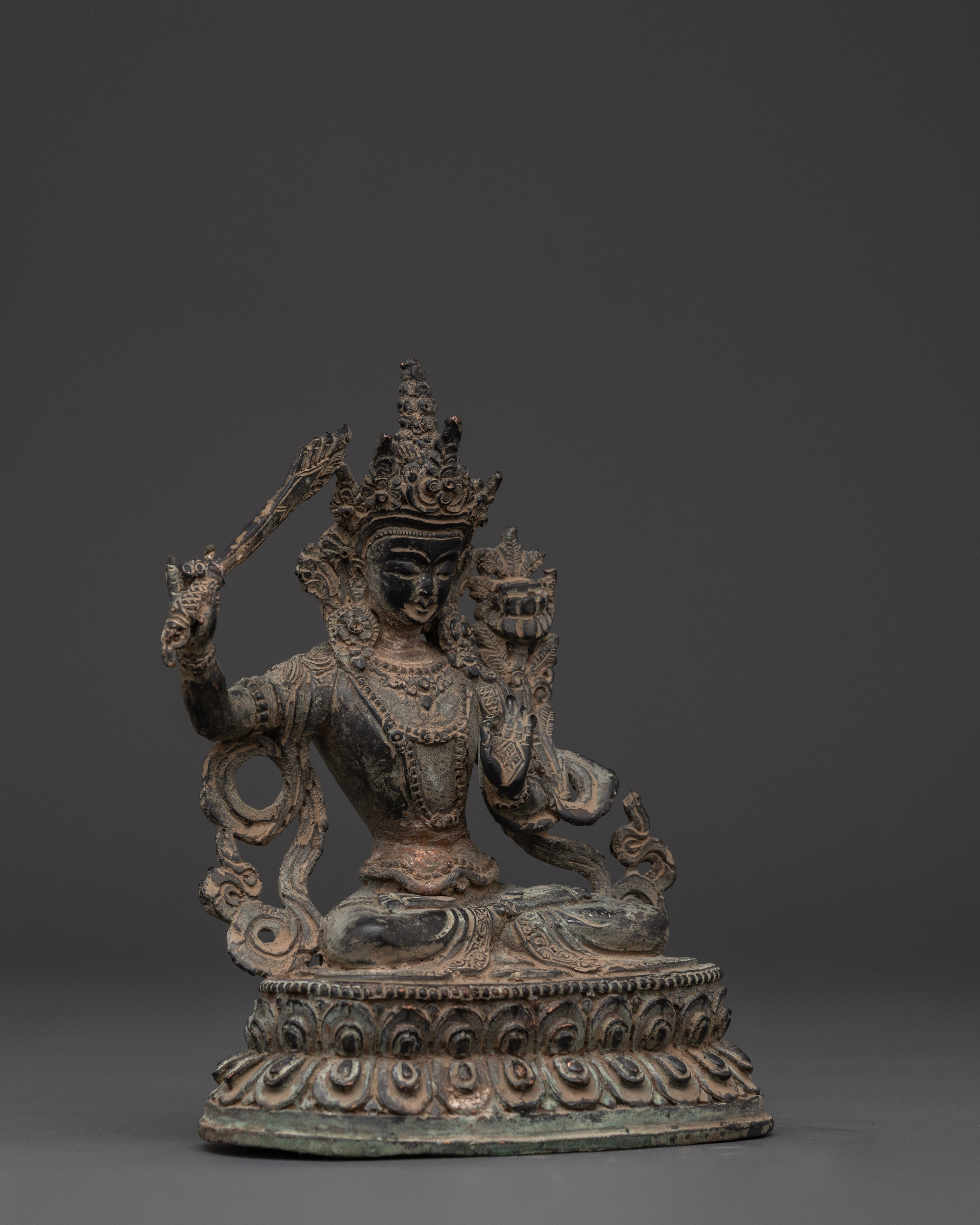 Copper Manjushri Sculpture | Handcrafted Wisdom Deity