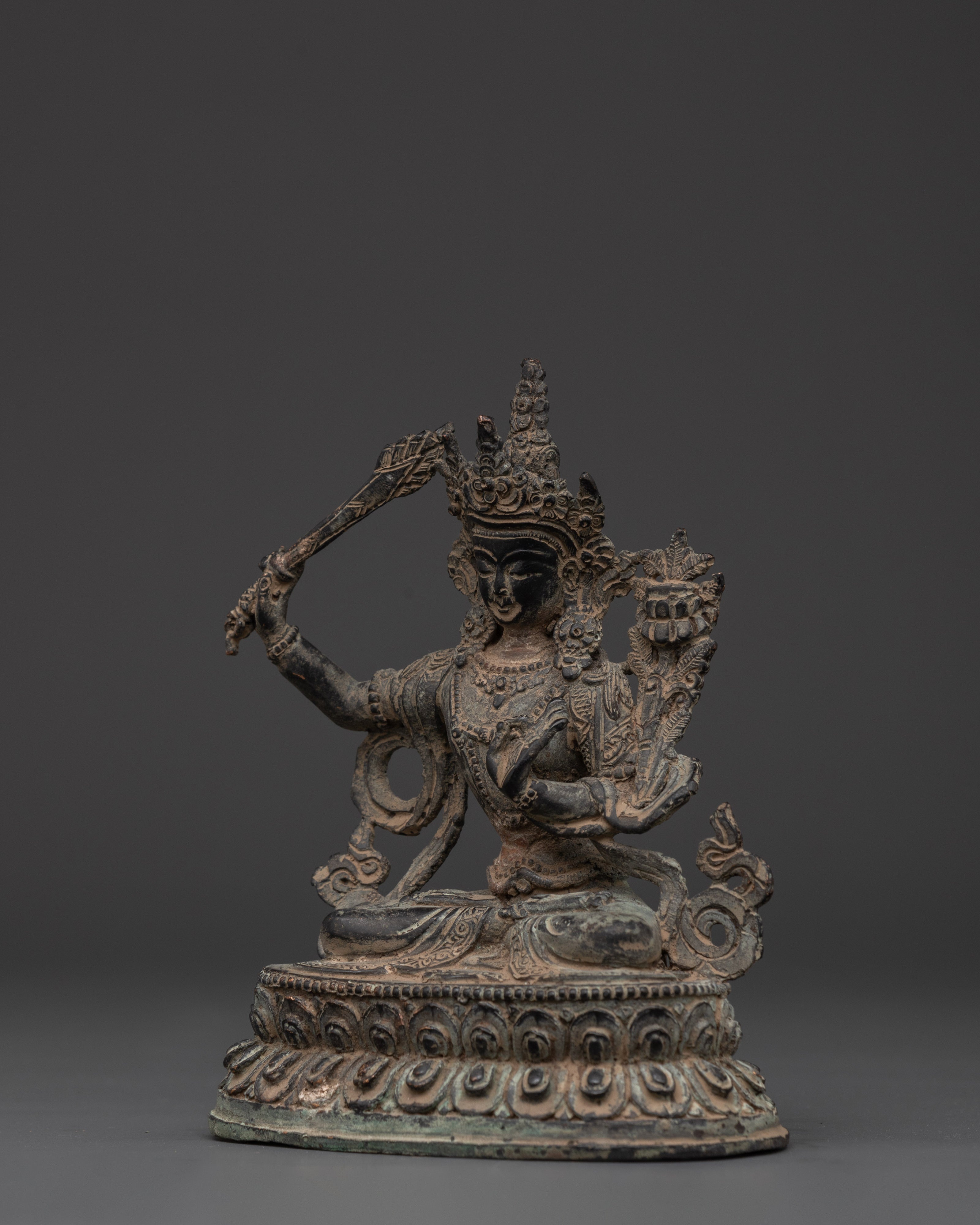 Copper Manjushri Sculpture | Handcrafted Wisdom Deity