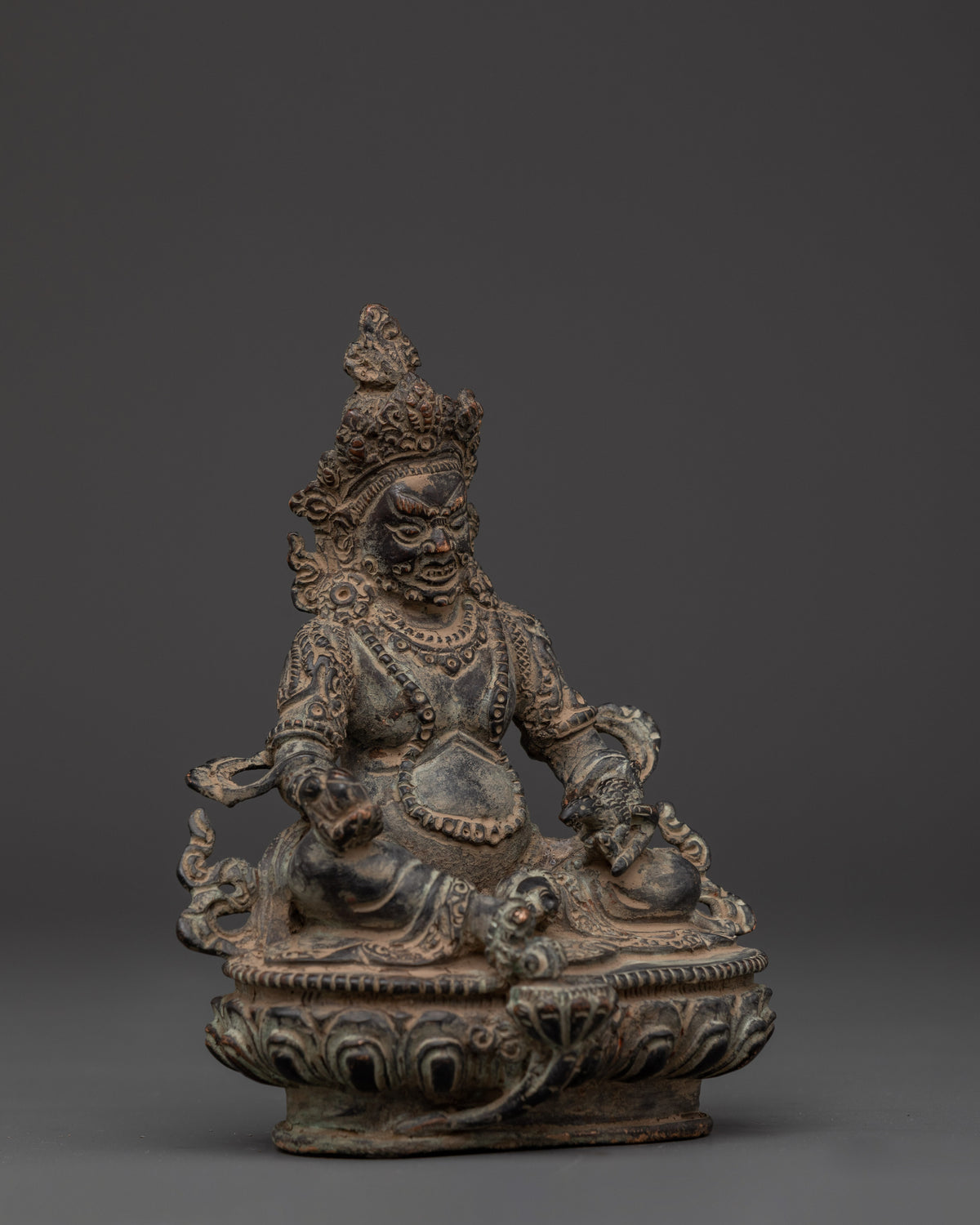 Handcrafted Copper Body Dzambhala Statue | Spiritual Wealth & Prosperity Deity