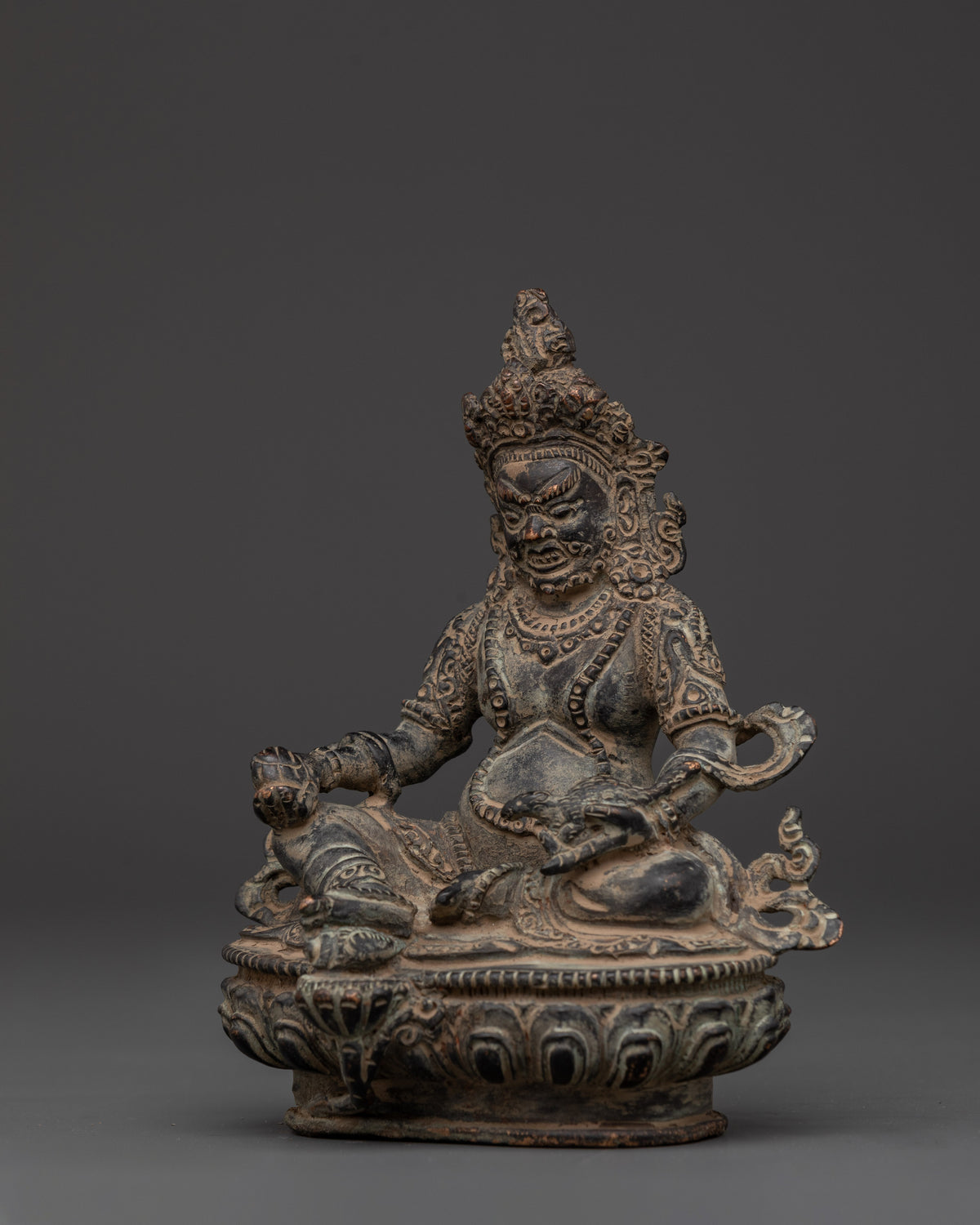Handcrafted Copper Body Dzambhala Statue | Spiritual Wealth & Prosperity Deity