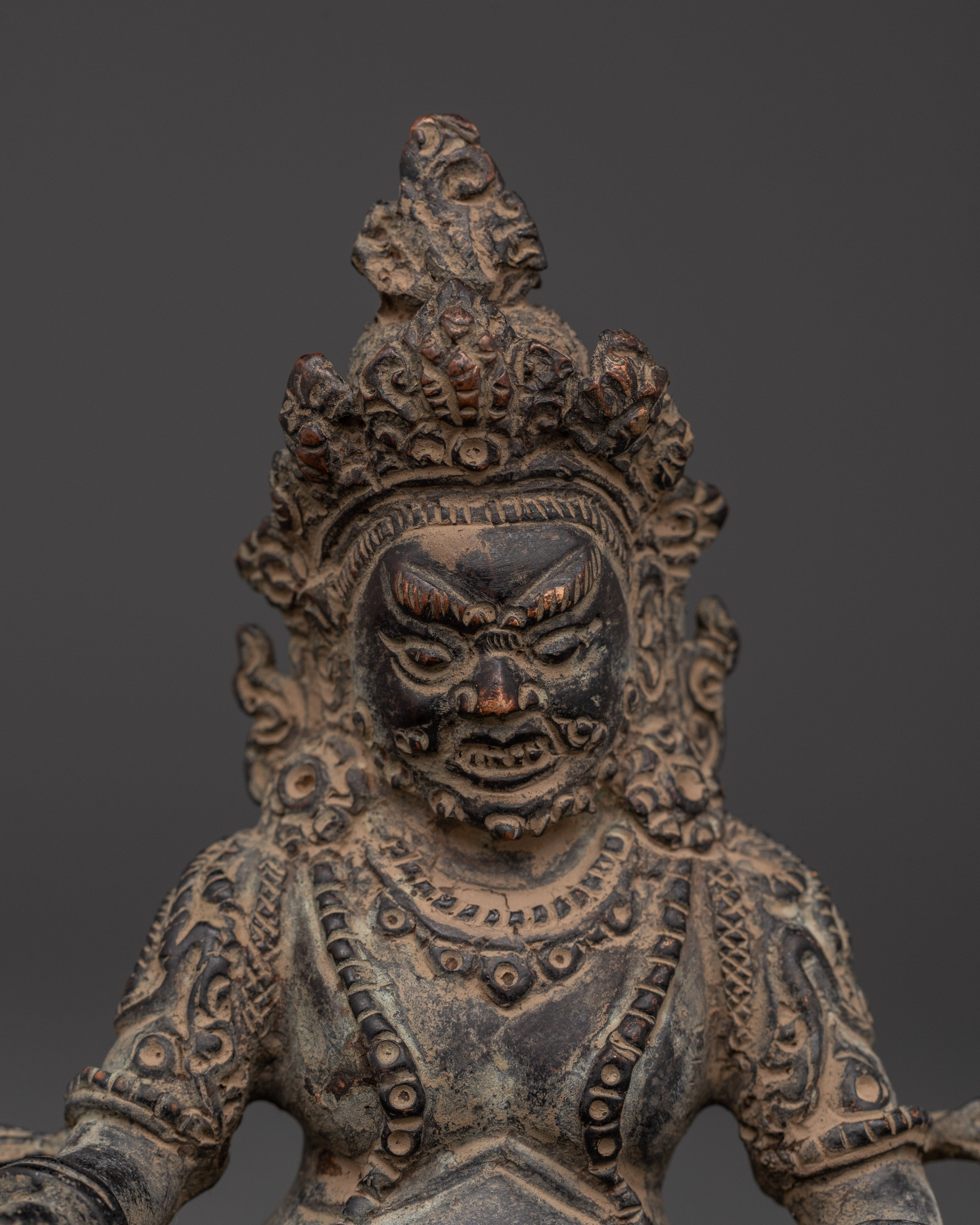 Handcrafted Copper Body Dzambhala Statue | Spiritual Wealth & Prosperity Deity