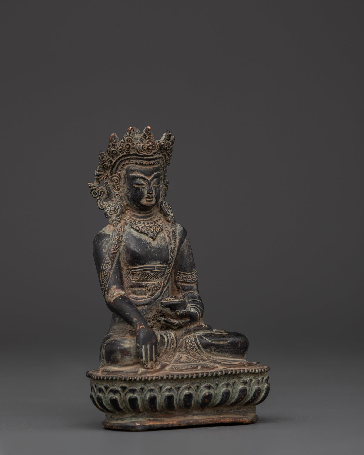 Handcrafted Crown Shakyamuni Buddha Copper Statue | Spiritual Meditation Altar Decor