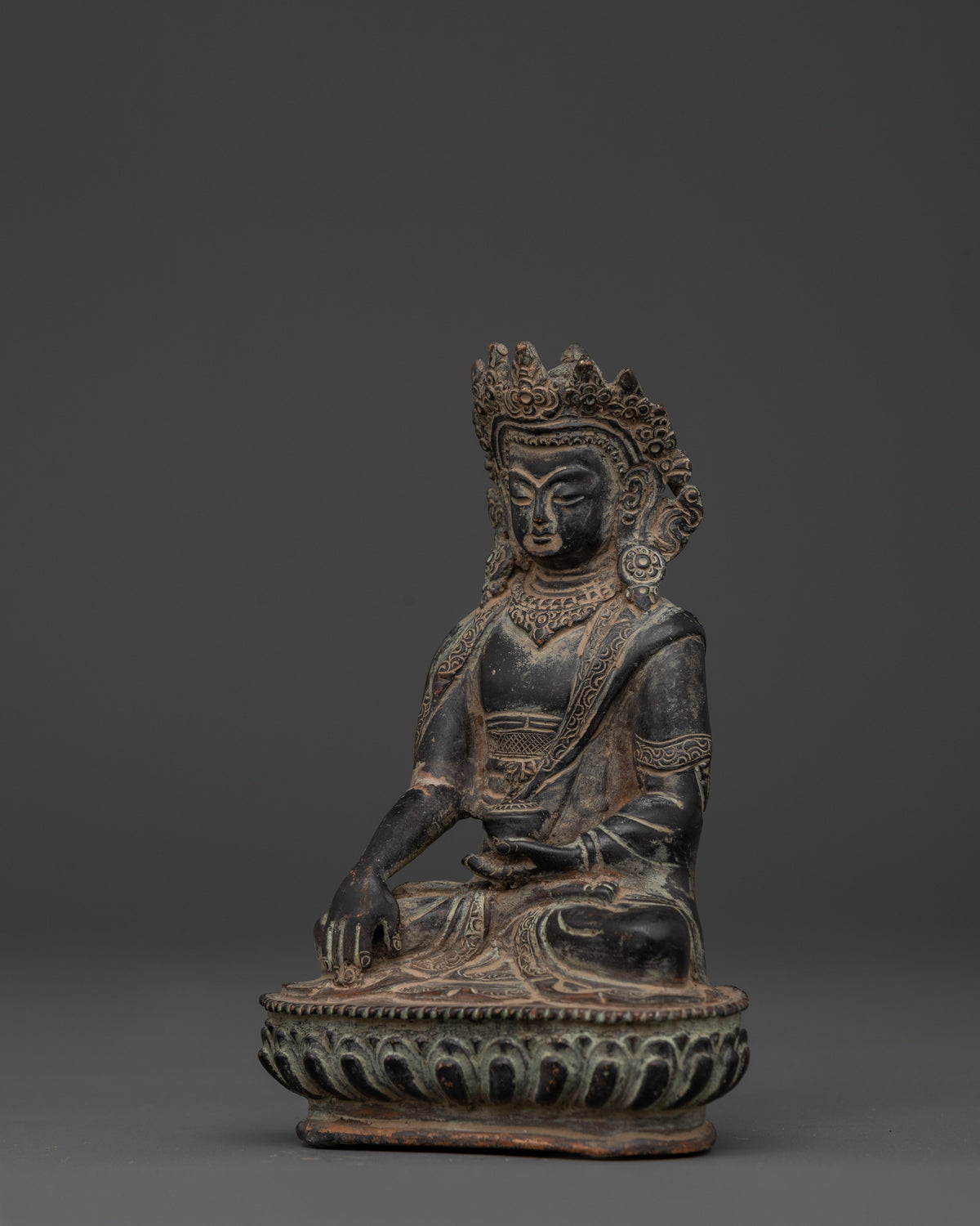 Handcrafted Crown Shakyamuni Buddha Copper Statue | Spiritual Meditation Altar Decor
