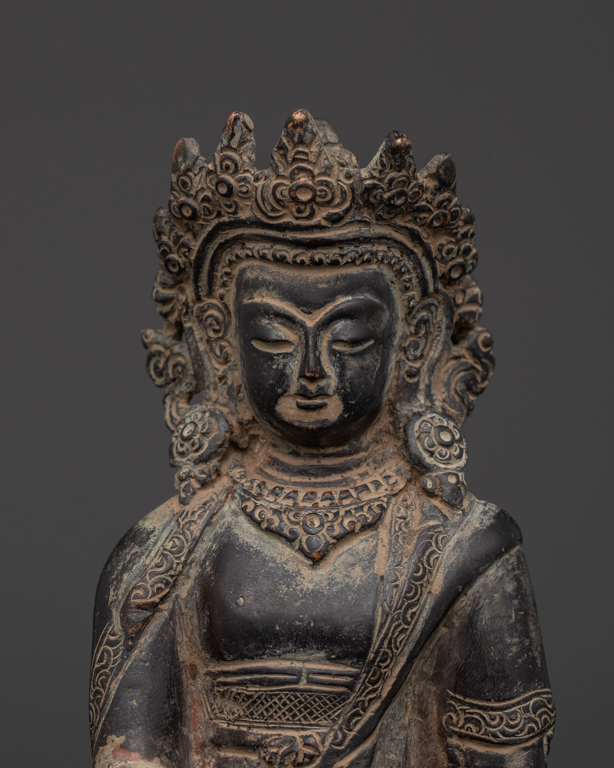 Handcrafted Crown Shakyamuni Buddha Copper Statue | Spiritual Meditation Altar Decor