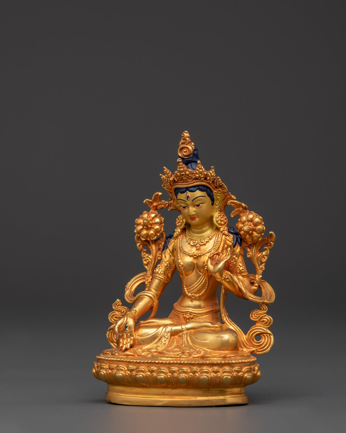 Tara in Lotus Pose | Handcrafted Copper and Gold-Plated White Tara Statue