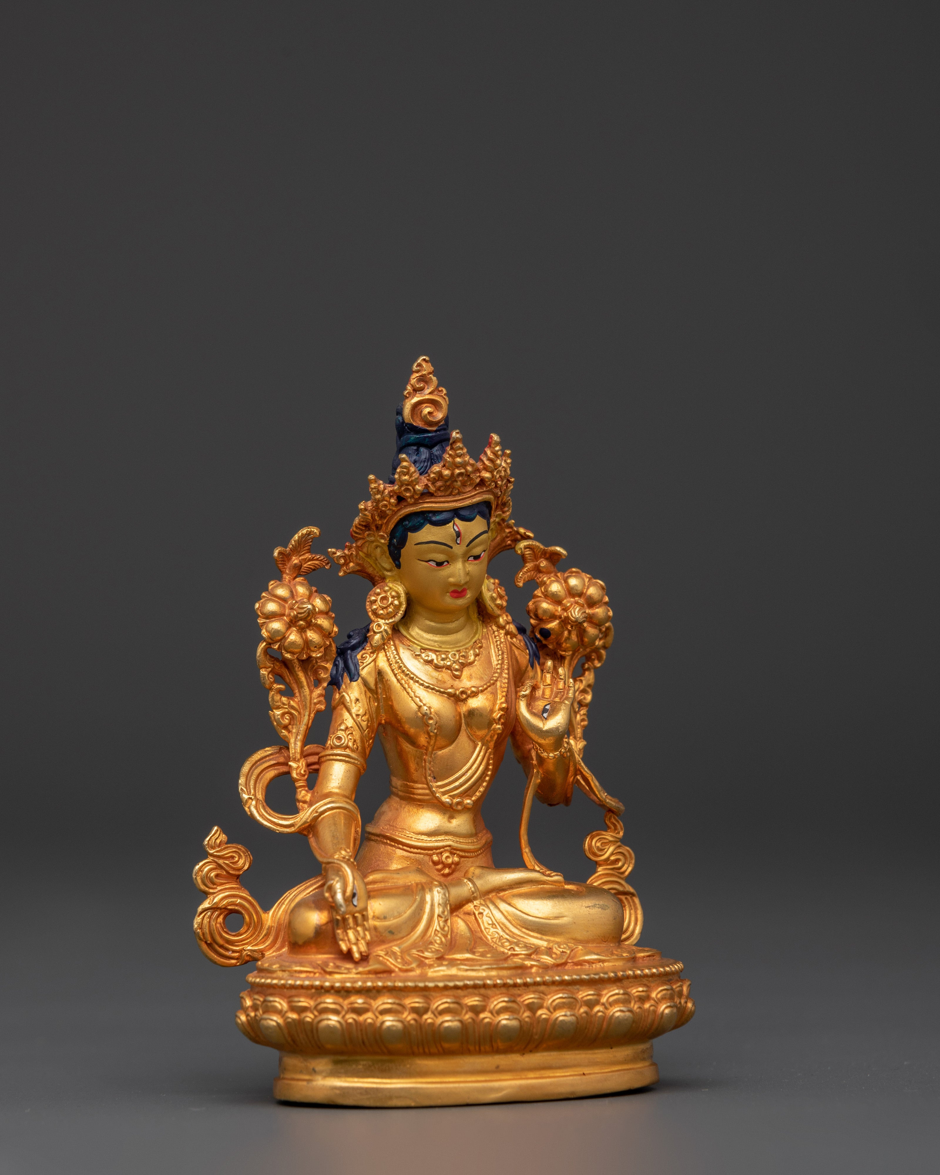 Tara in Lotus Pose | Handcrafted Copper and Gold-Plated White Tara Statue