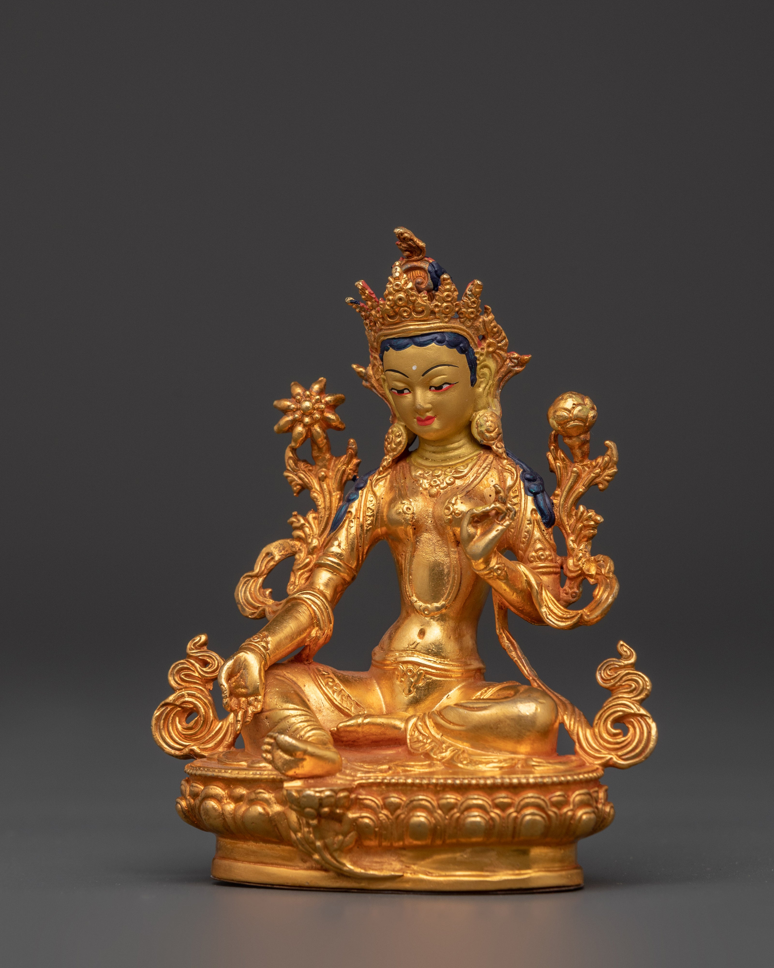 Sacred Green Tara Buddha Statue | Handcrafted Gold-Plated Copper Art