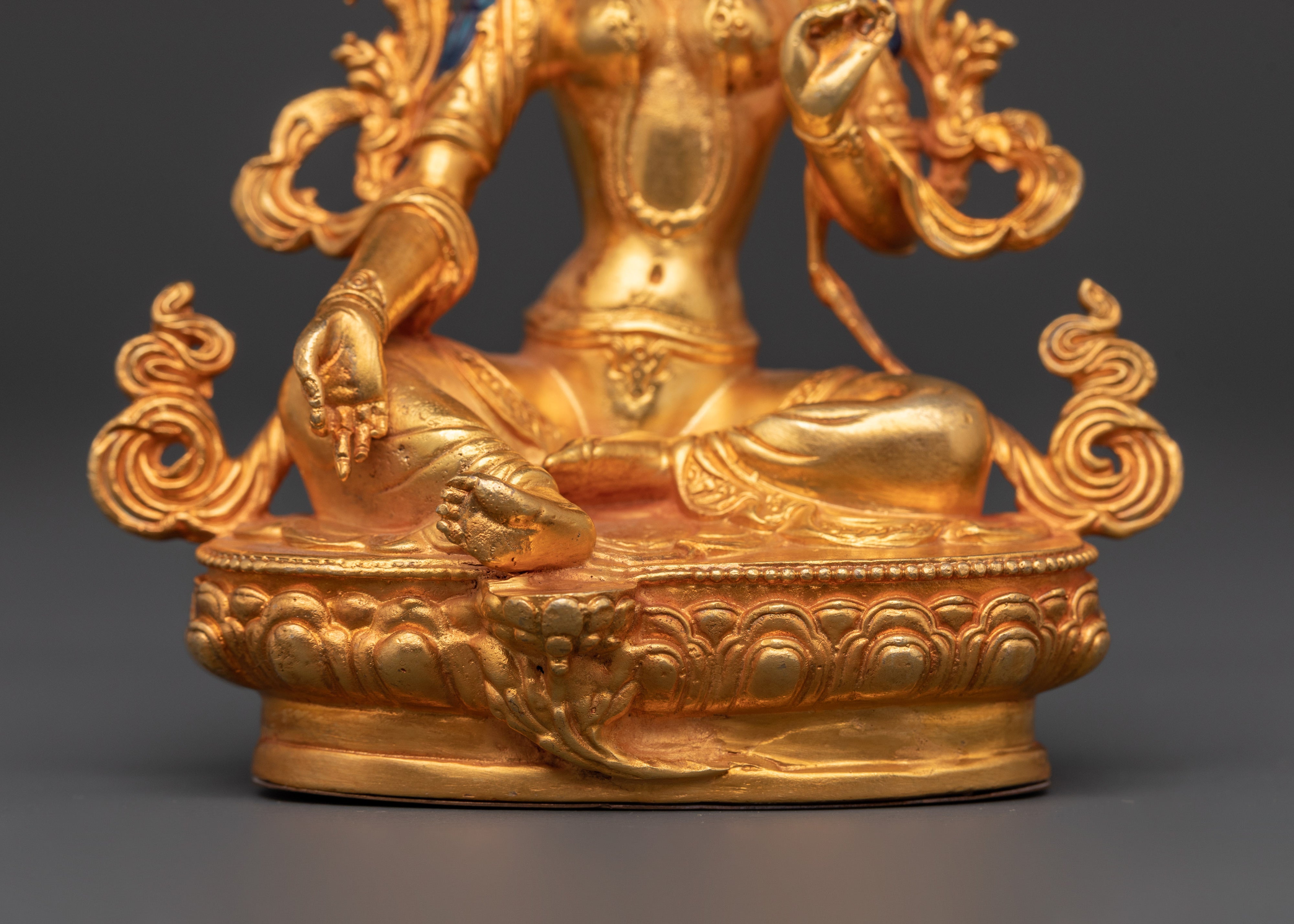 Sacred Green Tara Buddha Statue | Handcrafted Gold-Plated Copper Art