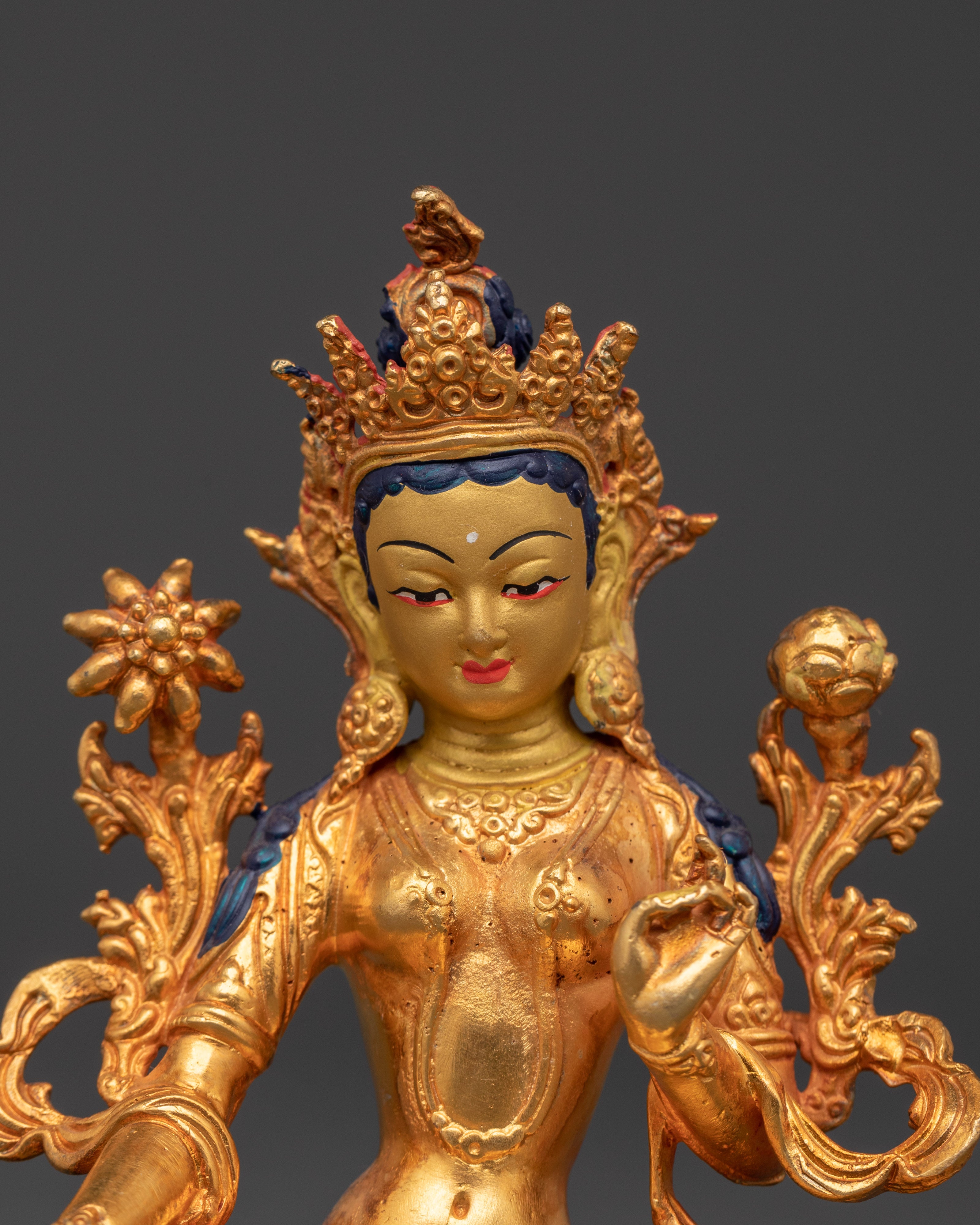 Sacred Green Tara Buddha Statue | Handcrafted Gold-Plated Copper Art