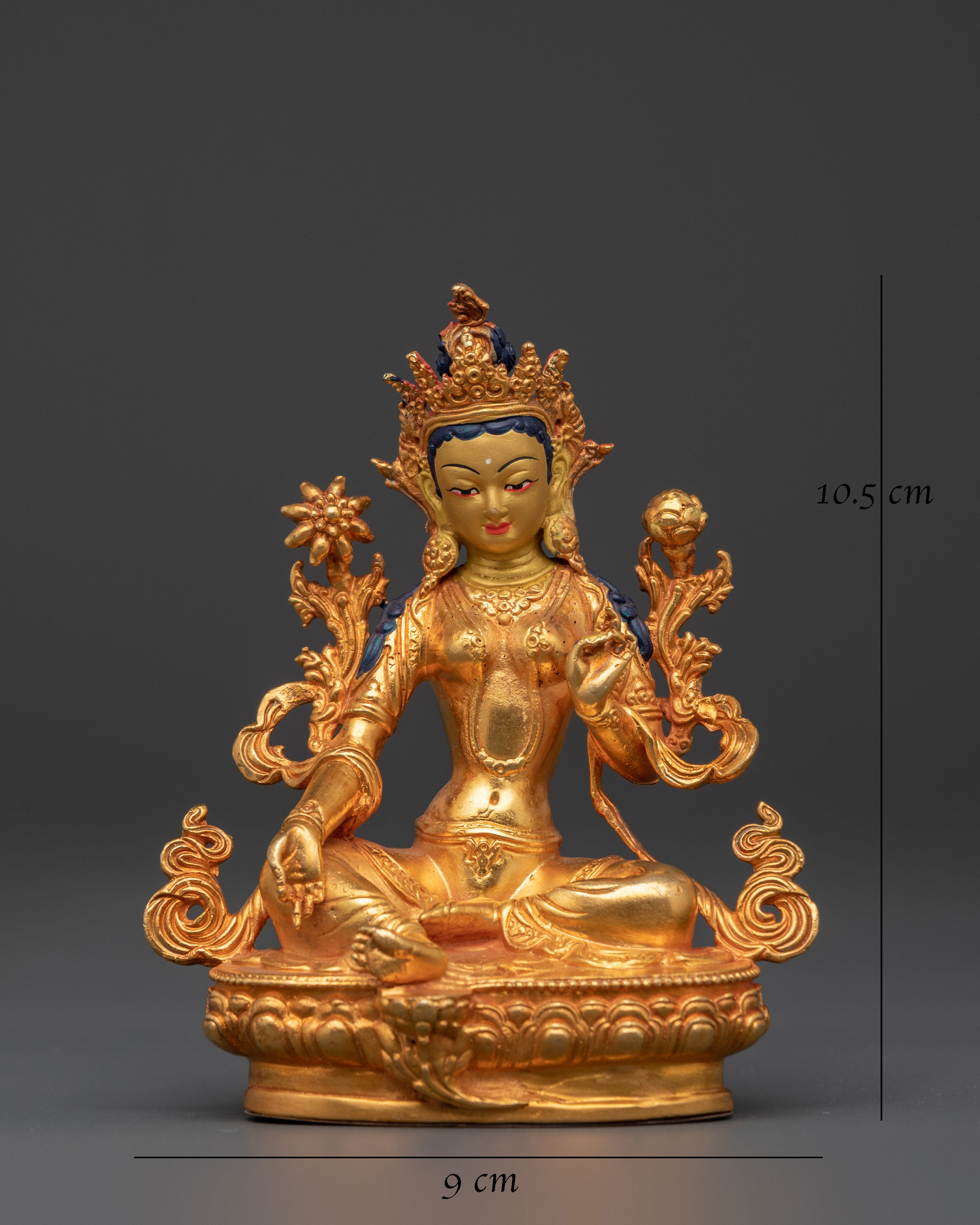 Sacred Green Tara Buddha Statue | Handcrafted Gold-Plated Copper Art