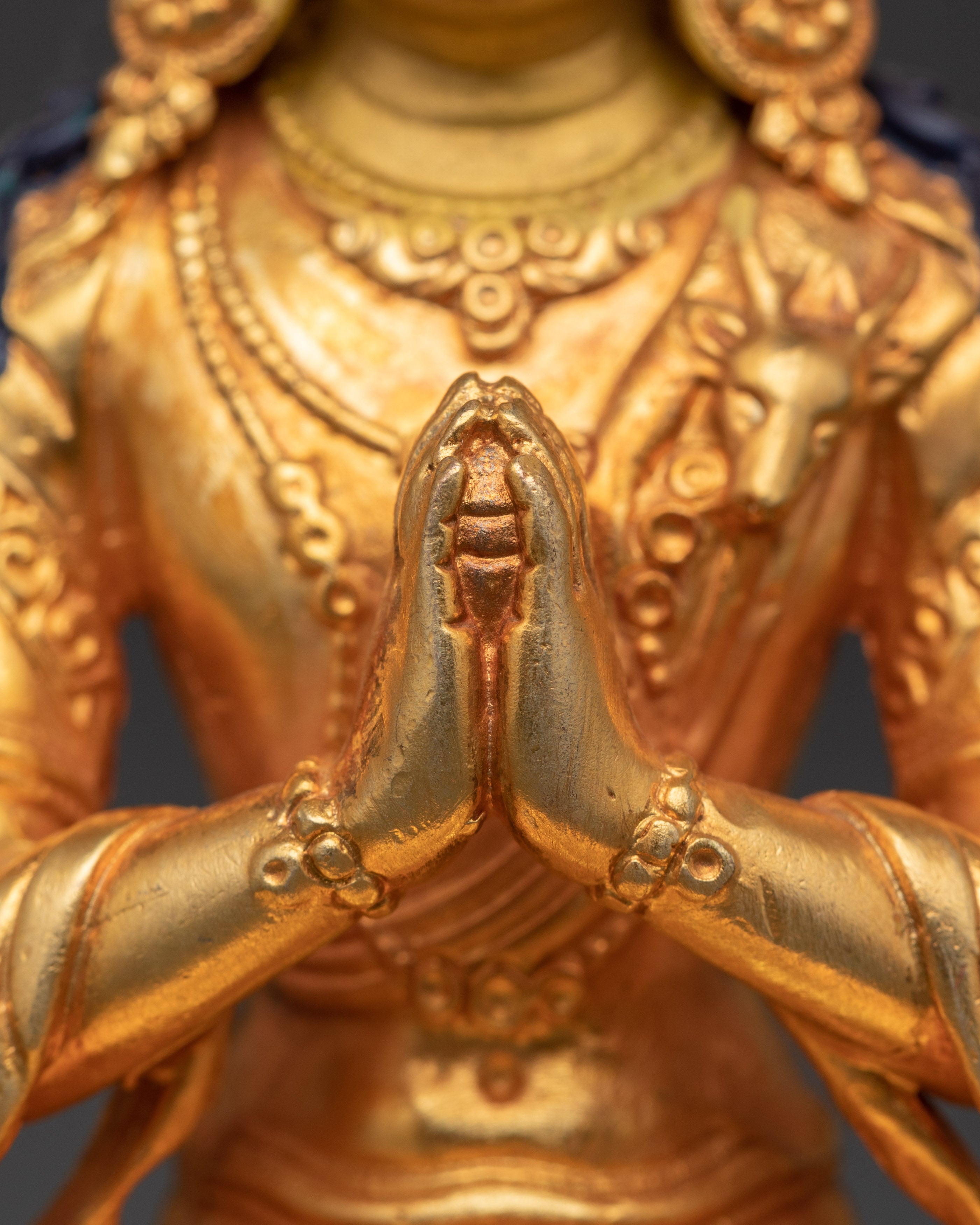 Chenrezig Copper Statue | Gold-Plated Four-Armed Avalokiteshvara in Mudra Pose