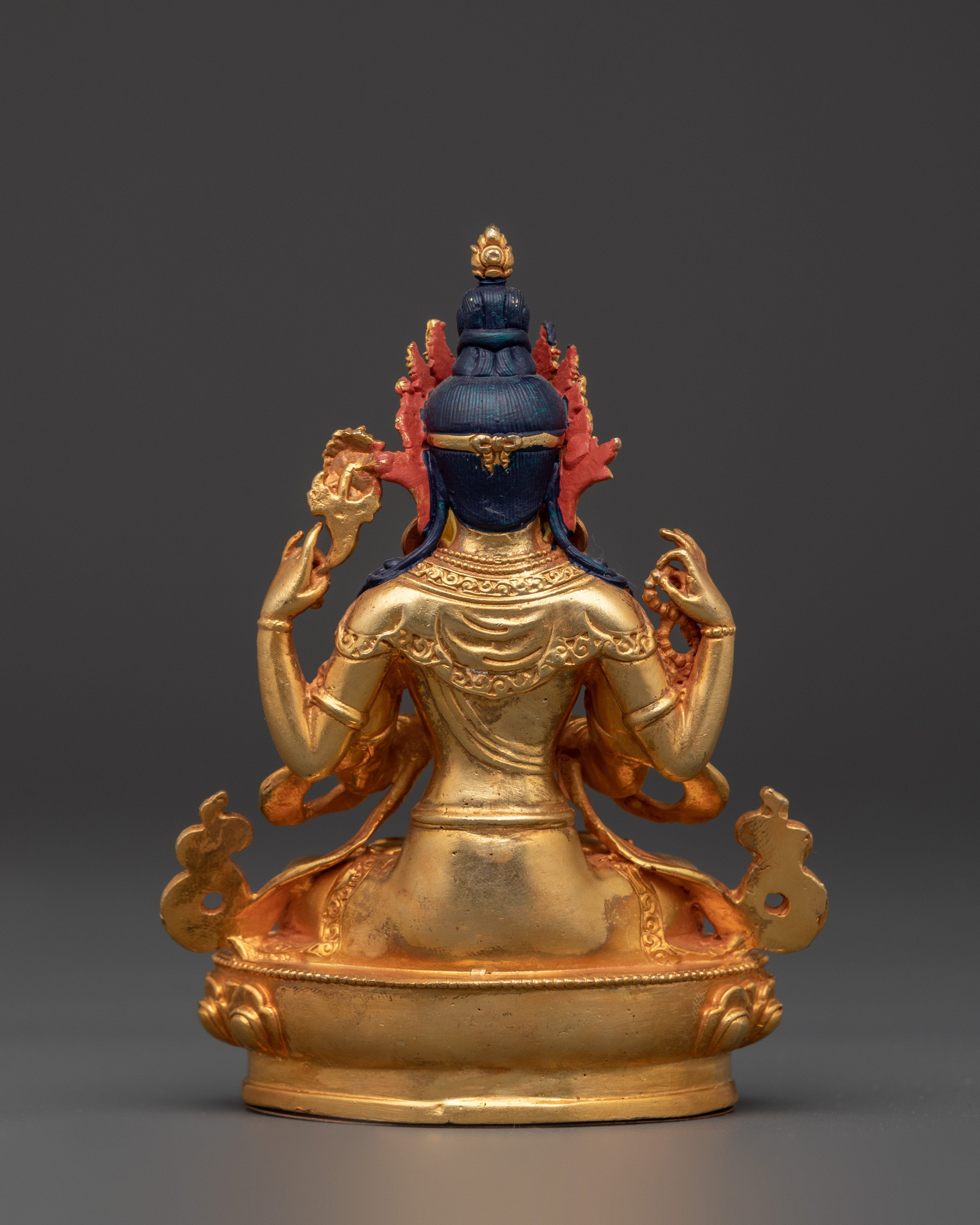 Chenrezig Copper Statue | Gold-Plated Four-Armed Avalokiteshvara in Mudra Pose
