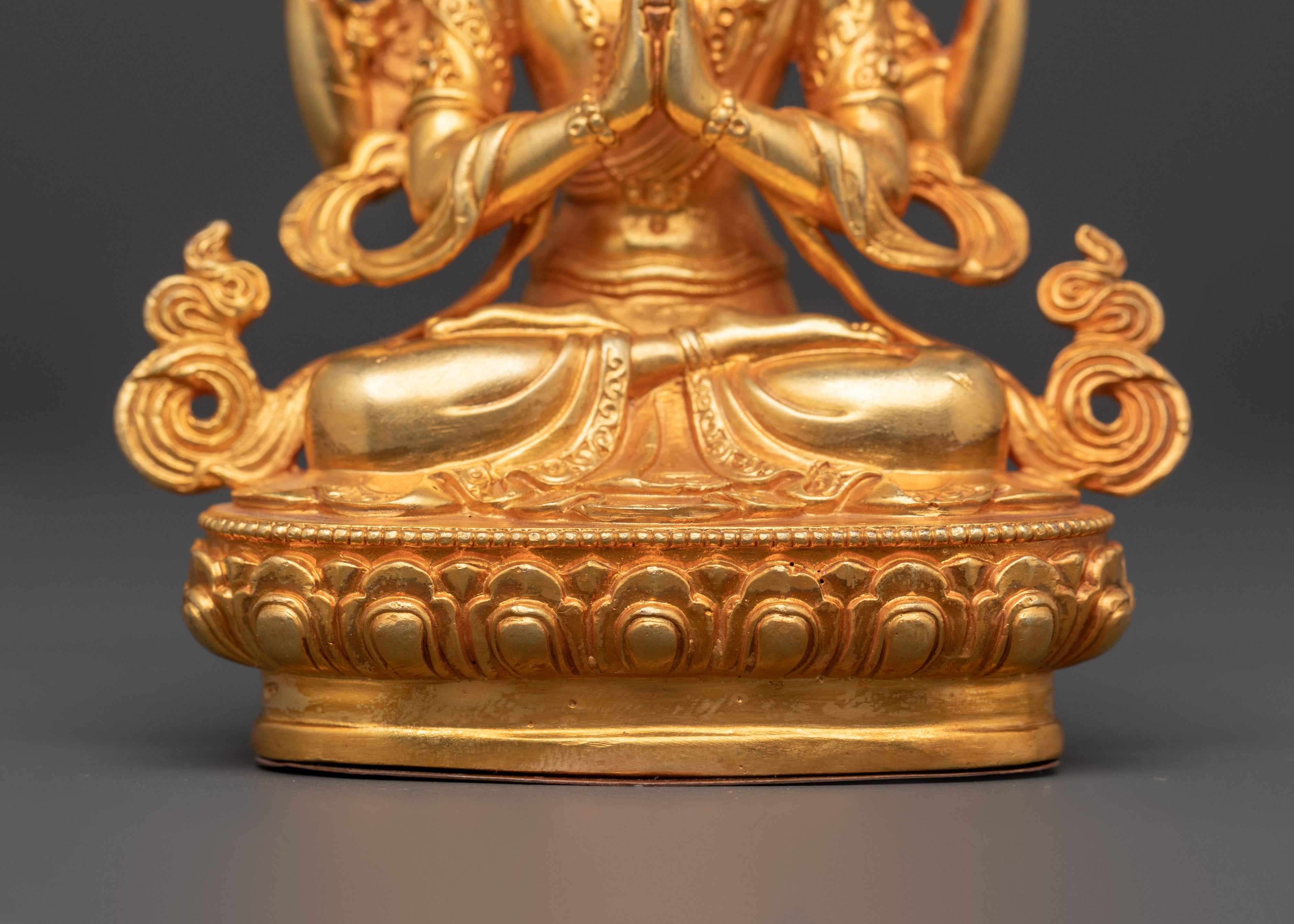 Chenrezig Copper Statue | Gold-Plated Four-Armed Avalokiteshvara in Mudra Pose