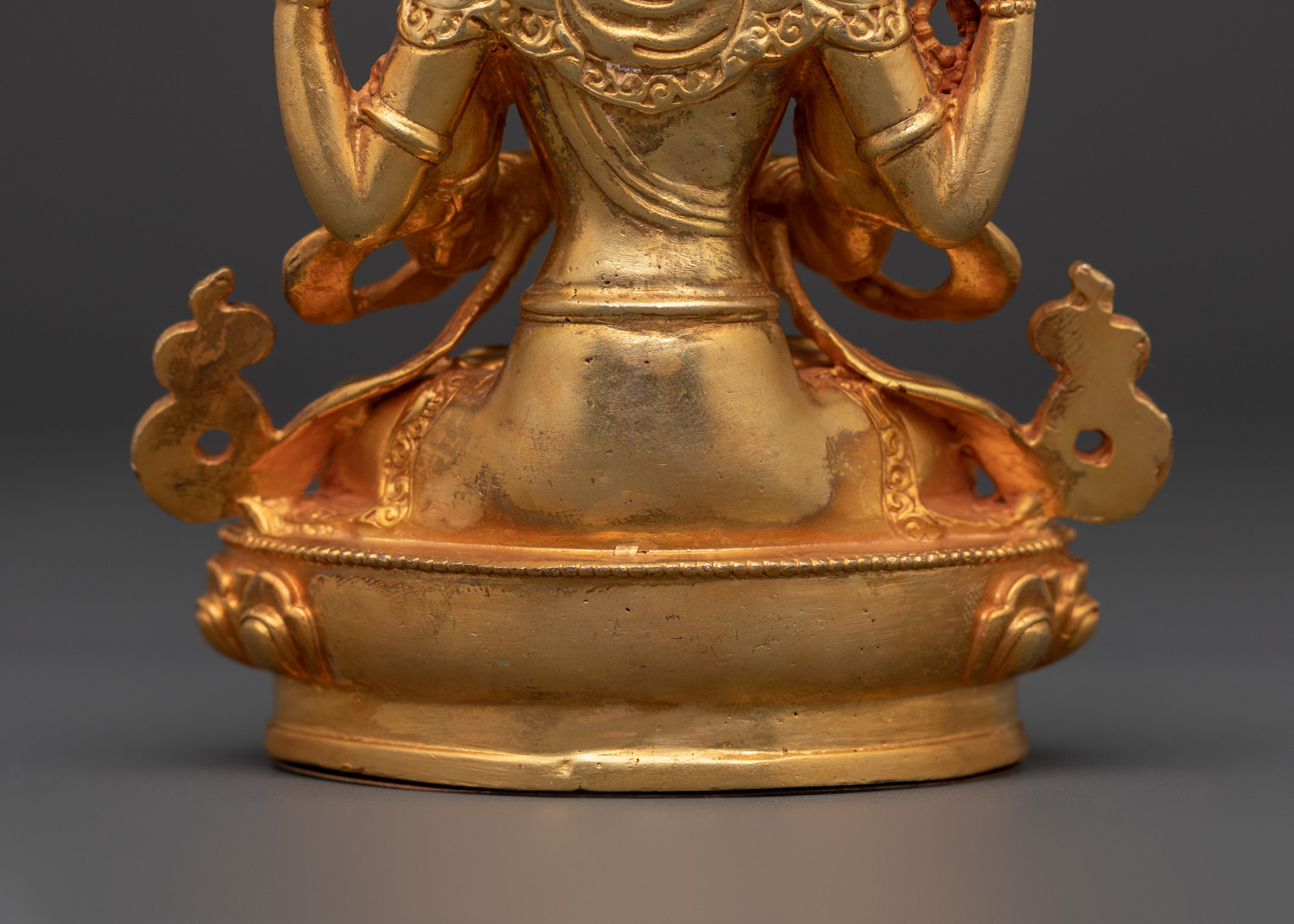 Chenrezig Copper Statue | Gold-Plated Four-Armed Avalokiteshvara in Mudra Pose